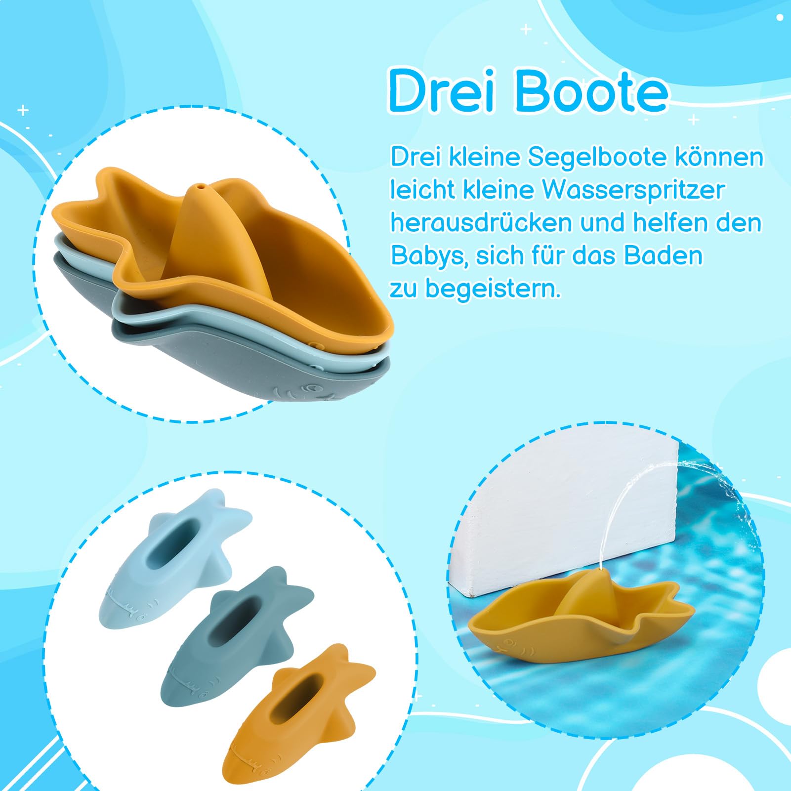 7-teiliges Badewannenspielzeug Aus Silikon Für Babys Ab 6 Monaten – Spritzt Wasser, Schwimmende Tiere