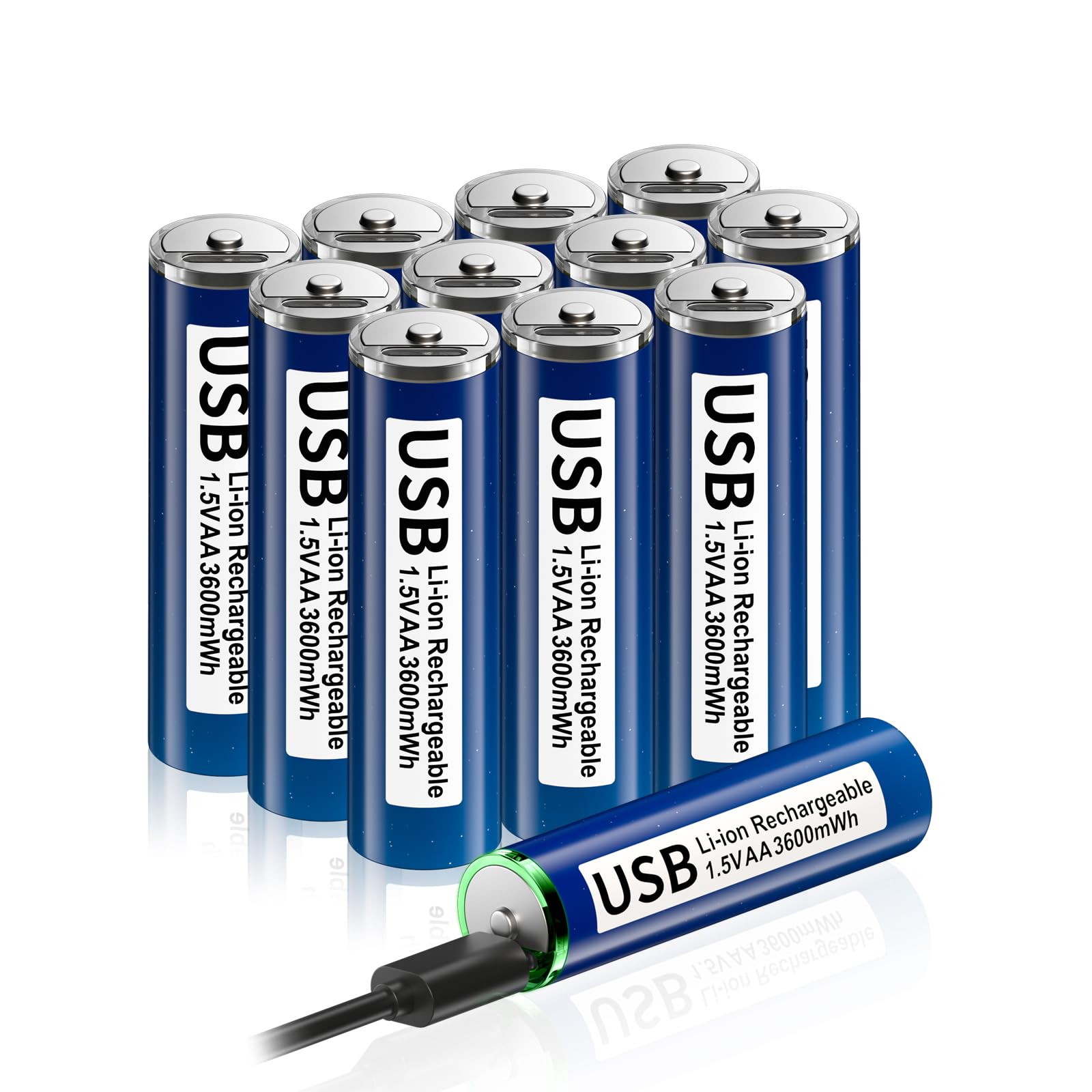 12 Pack USB Rechargeable AA Lithium Batteries, 3600mWh Long Lasting, 1.5V Voltage Output, Double A Li-ion Batteries with USB Charging Cable