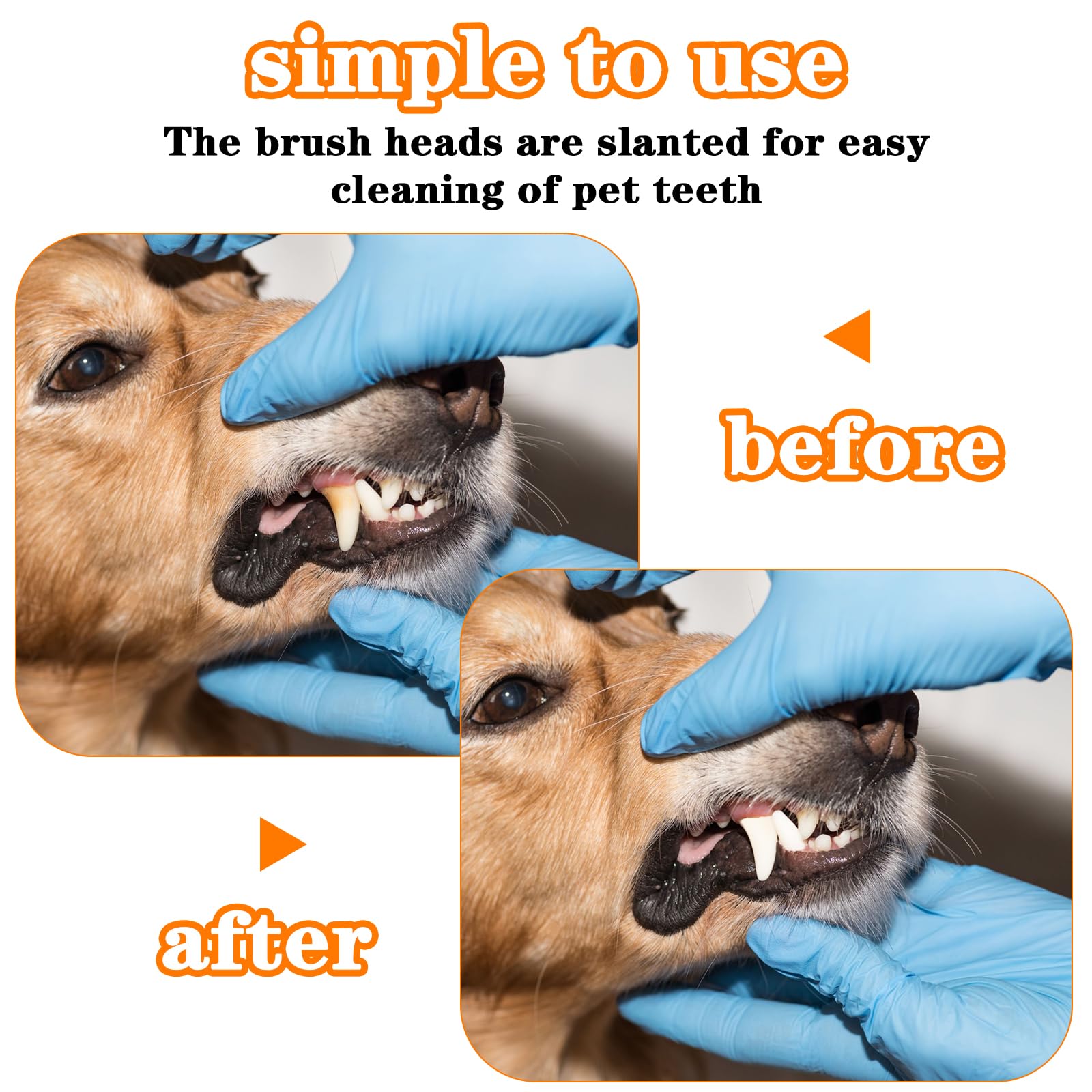 300 cepillos de dientes de perro a granel de doble cabeza de mango largo cepillo de dientes de plástico para perros grandes y pequeños, gatos, cachorros, limpieza de dientes dentales
