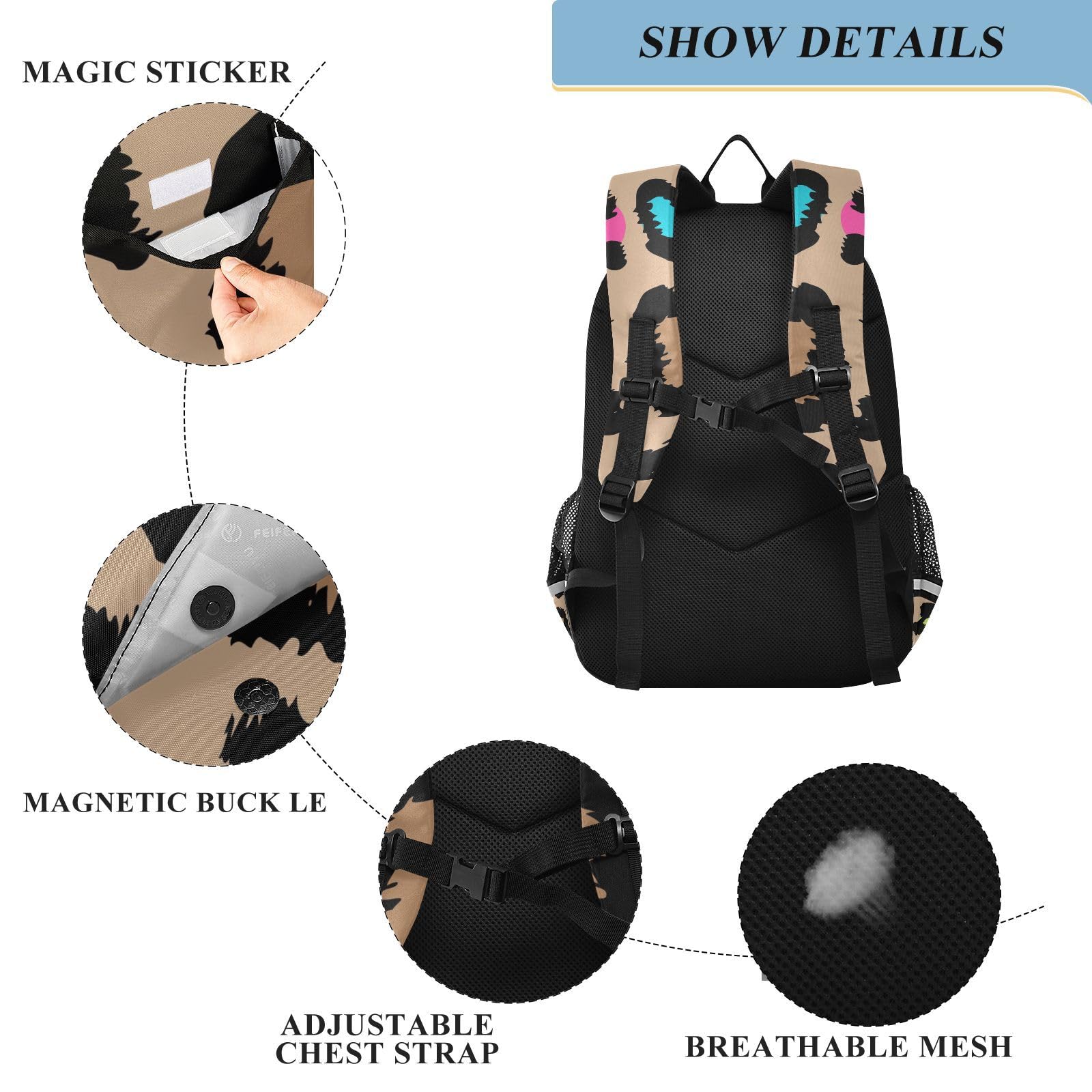 Kinder-Rucksack, bunt, Leopardenmuster, Schultasche, Rucksack, Tagesrucksack, Büchertasche, Reiserucksack für Jungen und Mädchen, mehrfarbig, 33 x 22 x 45cm / 12.9 x 8.6 x 17.7inch