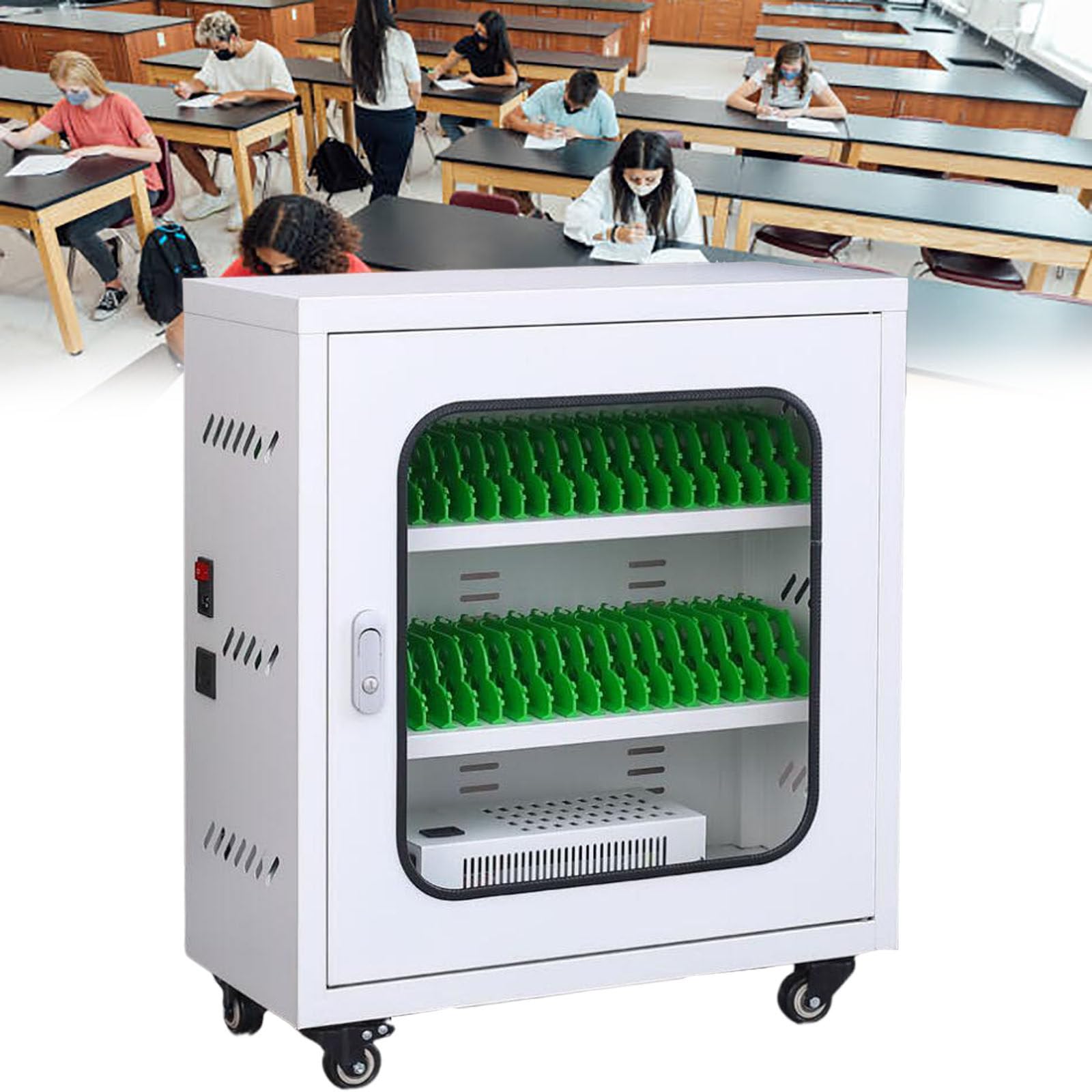 GTHTUHFD Rechargeable Mobile Phone Charging Cabinet, Multi-Slot Device Charging Station & Storage Cart, Portable Charging Locker For Students And Employees,40slots
