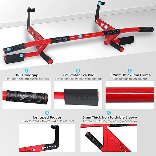 Miniatura 7 de STOZM MultiEx - Barra de barbilla para puerta con múltiples opciones de color, capacidad de empuje, posiciones de agarre protegidas por TPE,