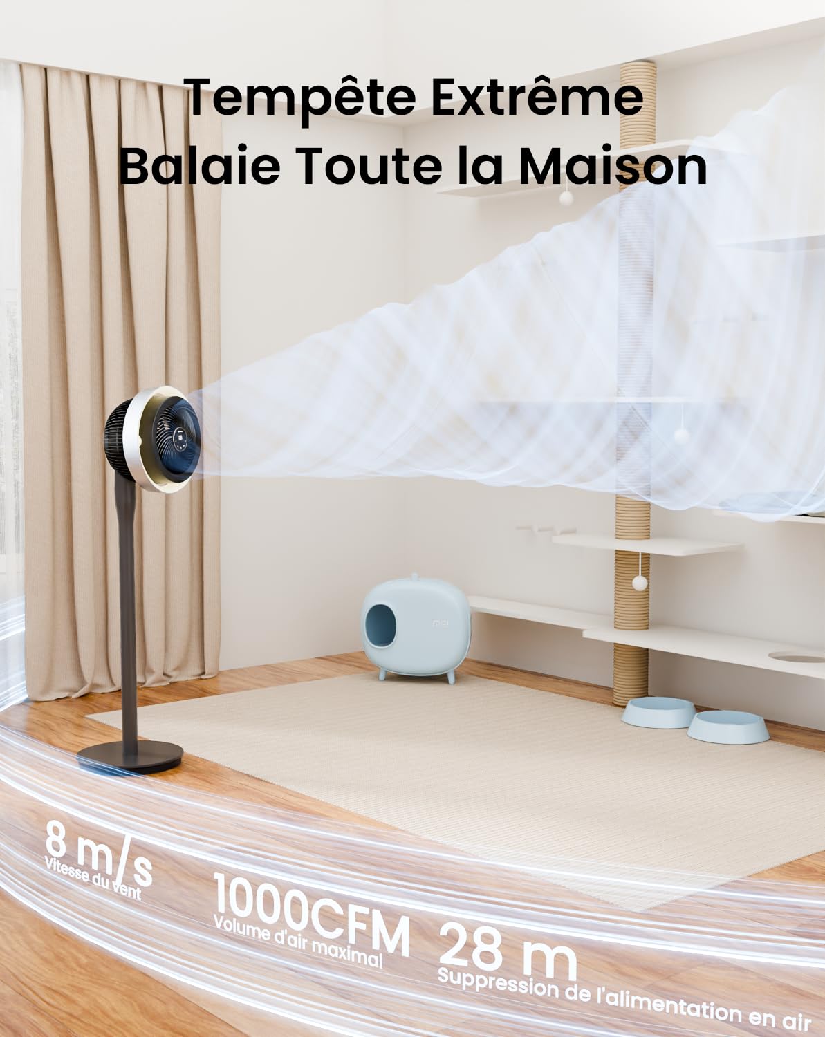 Airmate Ventilateur avec Lumière, 25dB Ventilateur Silencieux, Ventilateurs sur Pied à 16 Vitesses Réglables, Vent Fort, Oscillant 90°+120°, Trois Hauteur Réglables, Fan avec Telecommande