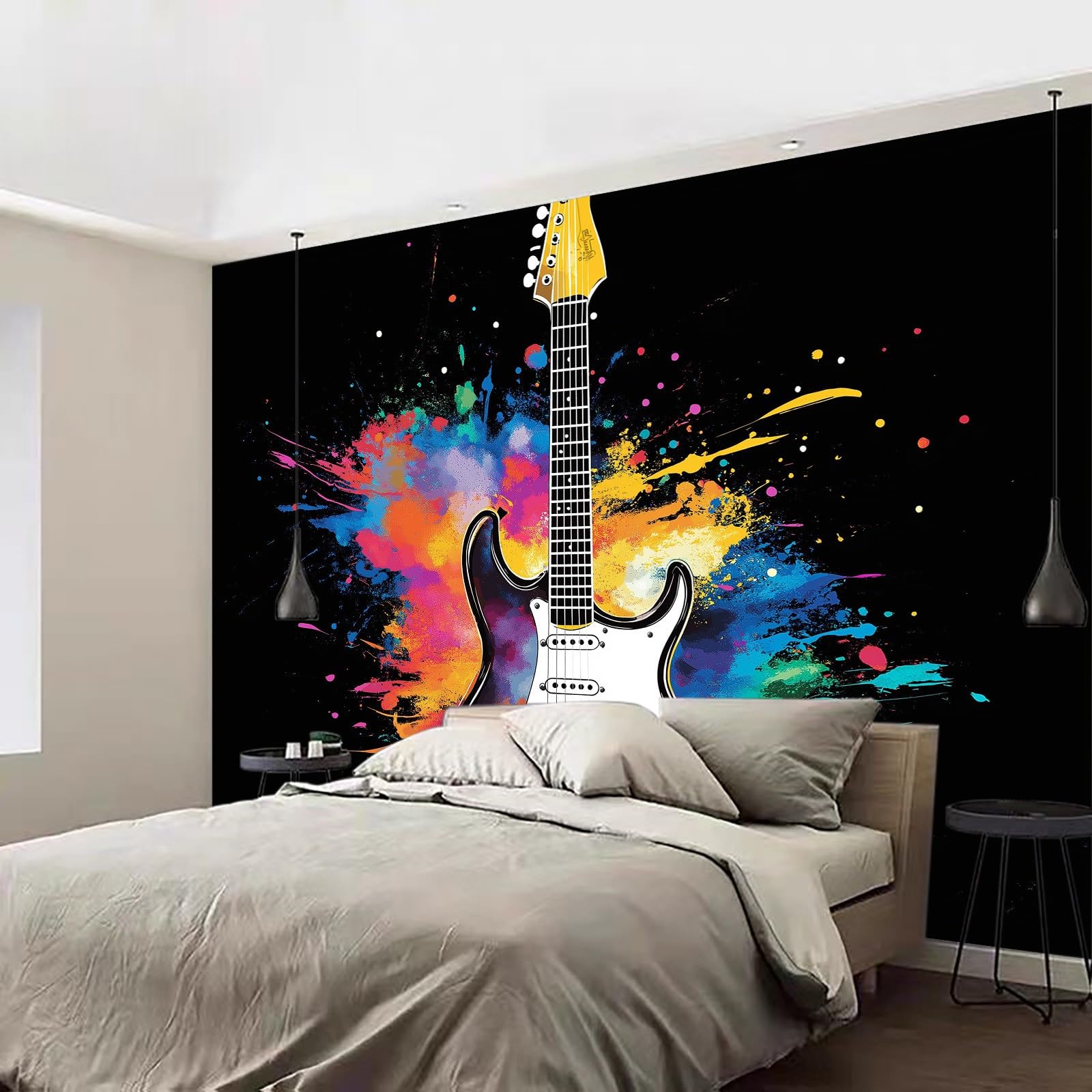 Papel pintado panorámico de arte musical pintado en pared, música instrumento rock guitarra no tejida pared, 350 x 256 cm (L x H) foto de pared para sala de estar, dormitorio infantil restaurante