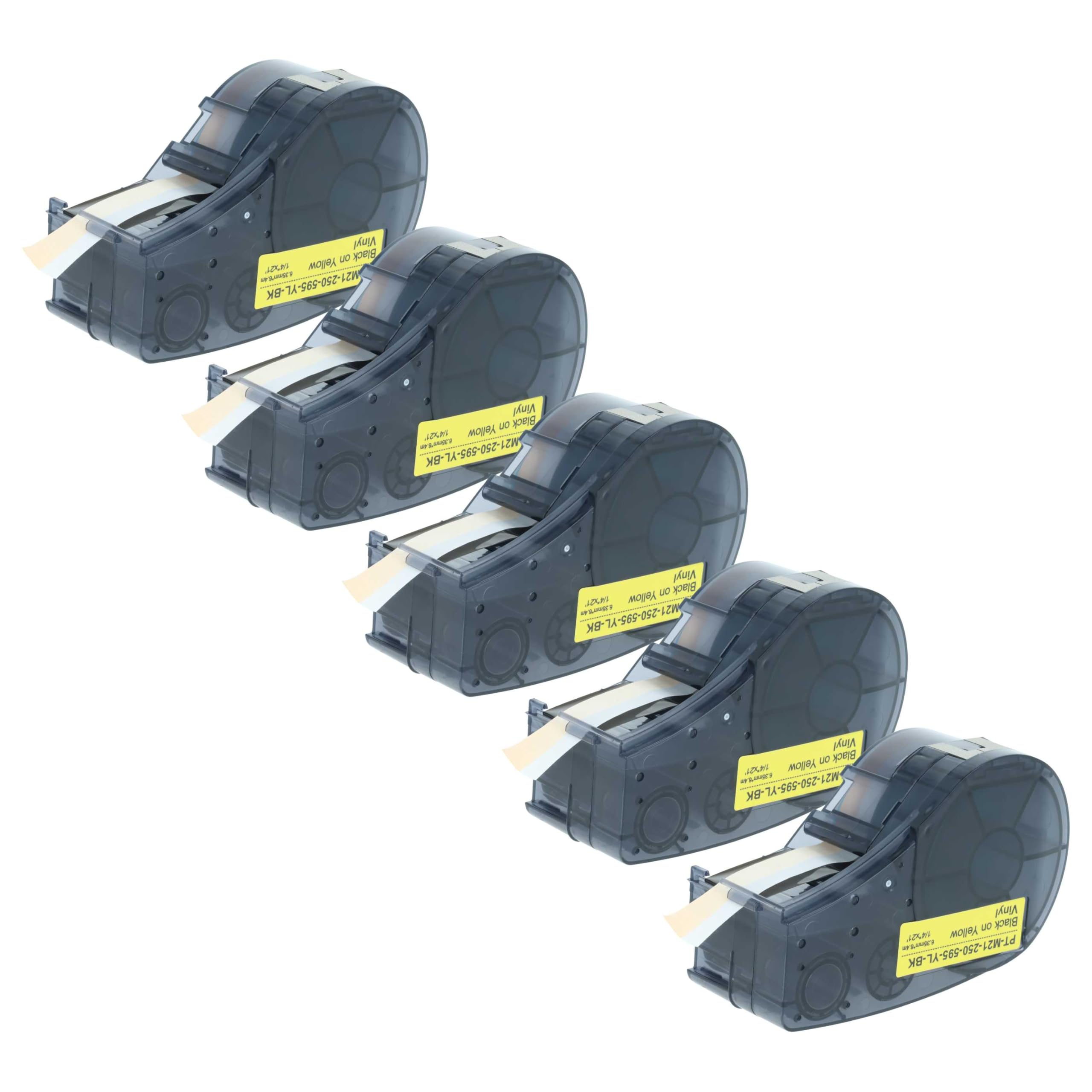 vhbw 5x cinta de escritura compatible con Brady ID PAL, M210, M210-LAB, LABPAL impresora etiquetas 6,4m x 6,35 mm negro a amarillo, plástico, vinilo