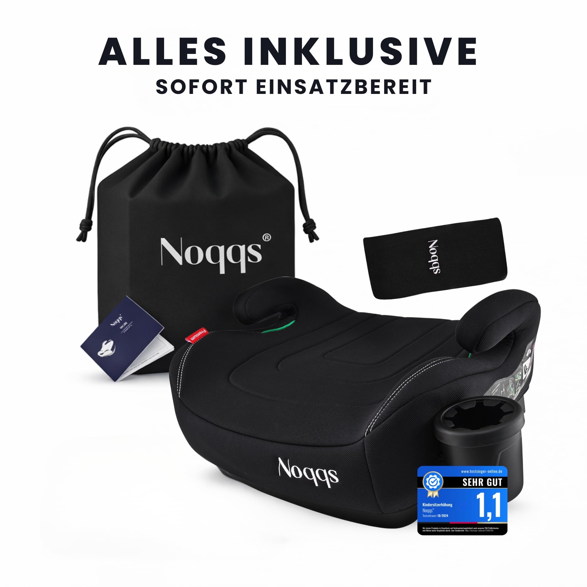 Kindersitzerhöhung Auto ECE R129 i-Size 125–150 cm extra breit gepolstert Schwarz