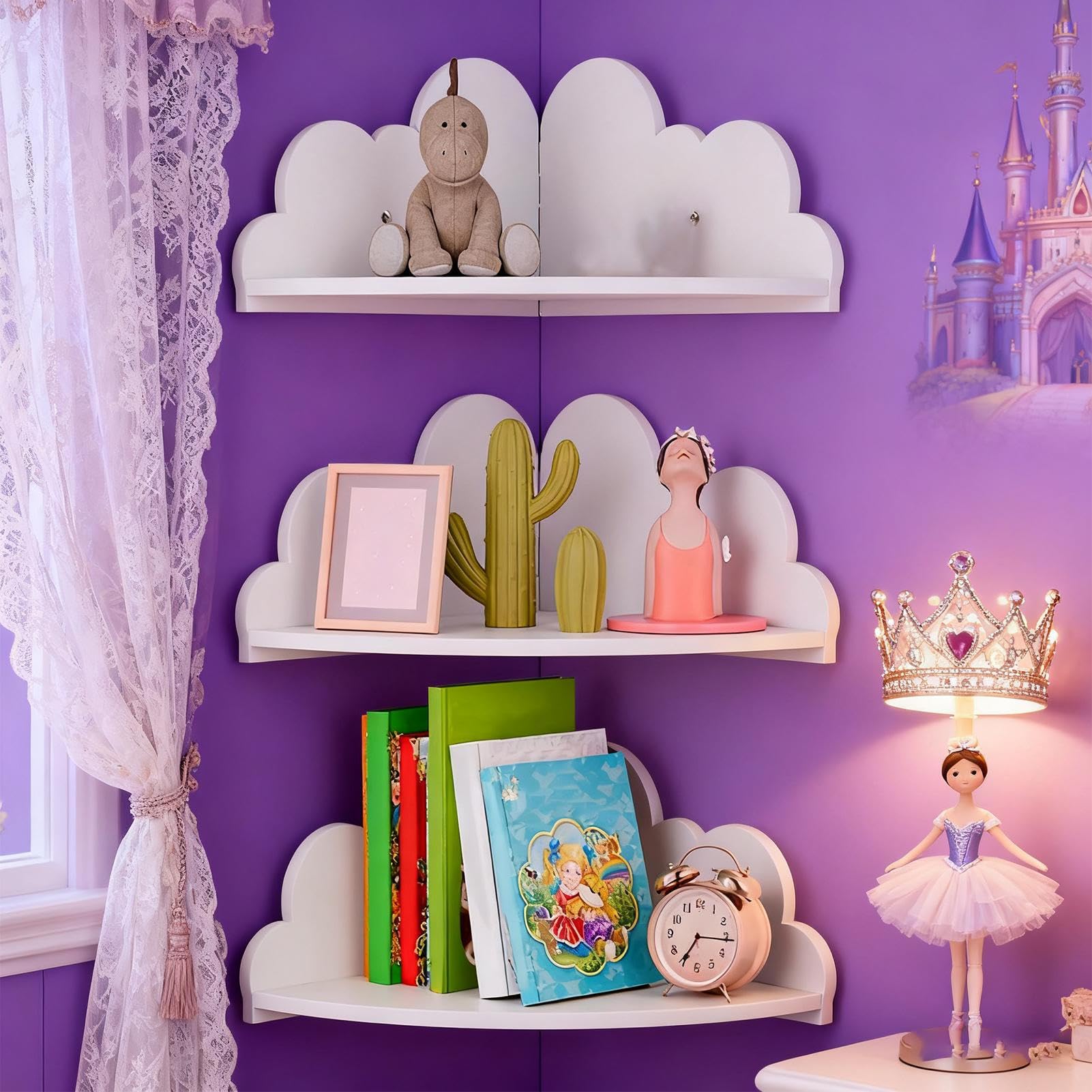 Generisch Schwebende Eckregal Hängend, 3er-Set Niedliche Wolkenregale Aus Holz, Weiße Wolken Wandregal Bücherregal Schweberegal Für Wohnzimmer, Babyzimmer, Badezimmer, Büro, Wohnung