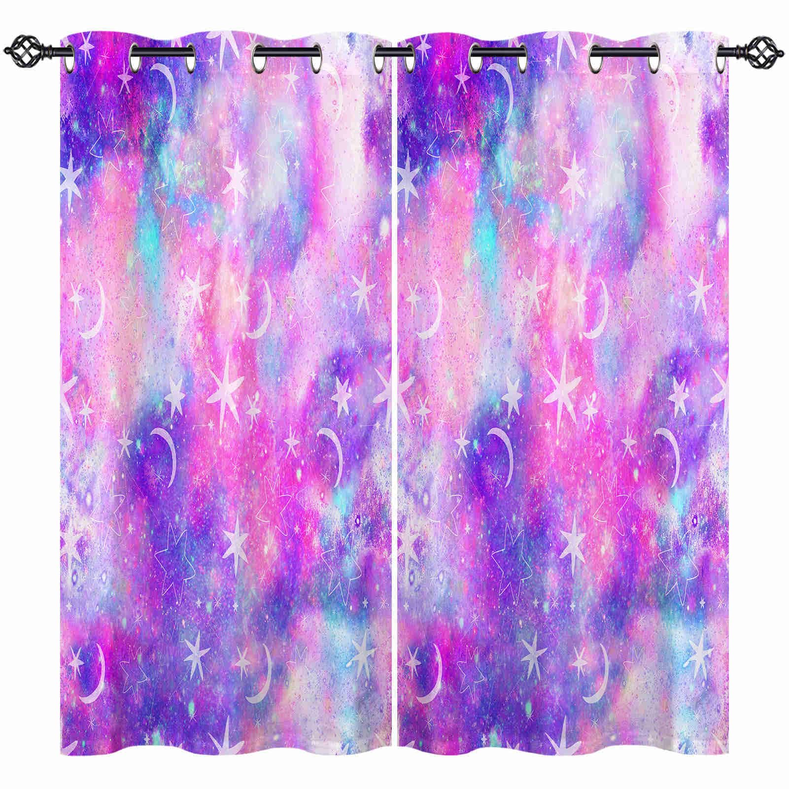 ANHOPE Marble Galaxy Curtains Eyelet Ring Top Soft Thermal Insulated Blackout Curtains Space Nebula Moon Stars Print Pattern Decorative Window Drapes for Bedroom Living Room 52 x 63 Inch 2 Panels โ image 1