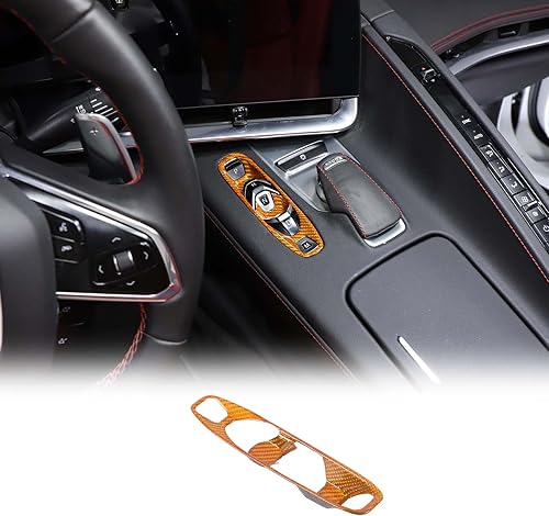 Miniatura 7 de Cubierta de fibra de carbono real para consola de cambios de panel de botón de palanca de cambios compatible con Chevrolet Corvette C8 2020-2023,