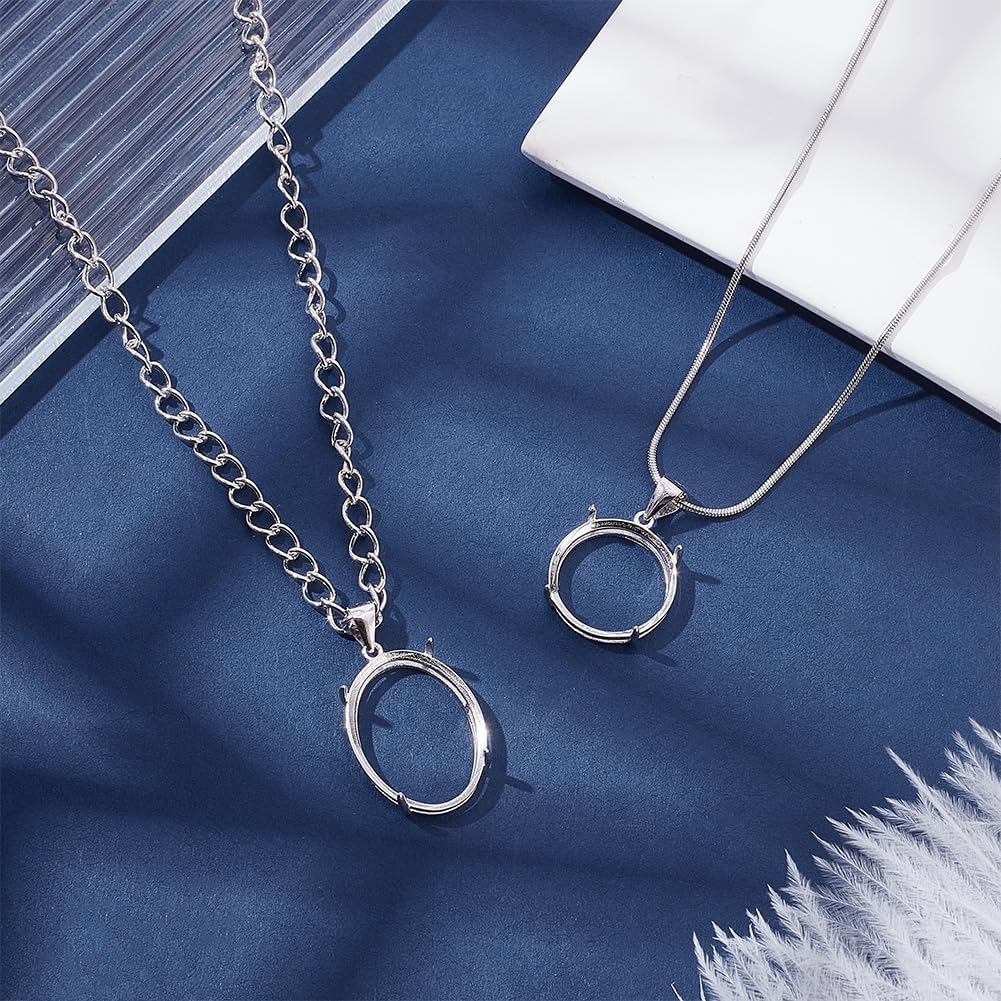 WEBEEDY 925 Sterling Silver Pendant Blanks Bezels 2 Sizes Oval Round Pendant Settings Gemstone Cabochon Base for DIY Necklace Jewelry Making,Suit 15mm/15x20mm(0.6''/0.6x0.8'') Gem - Image 5