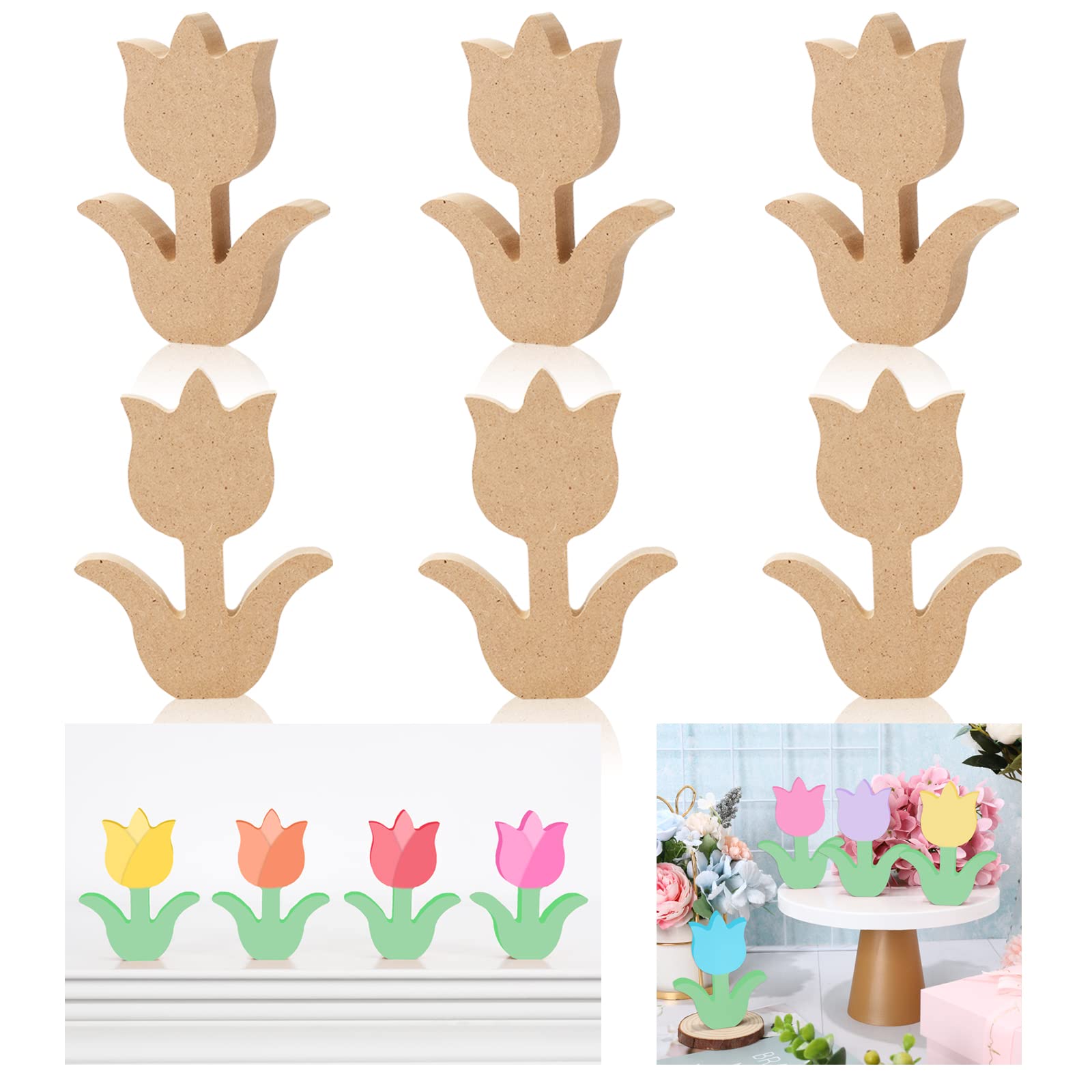 Tulipes en bois brut Whaline avec finitions lisses prêtes à peindre pour loisirs