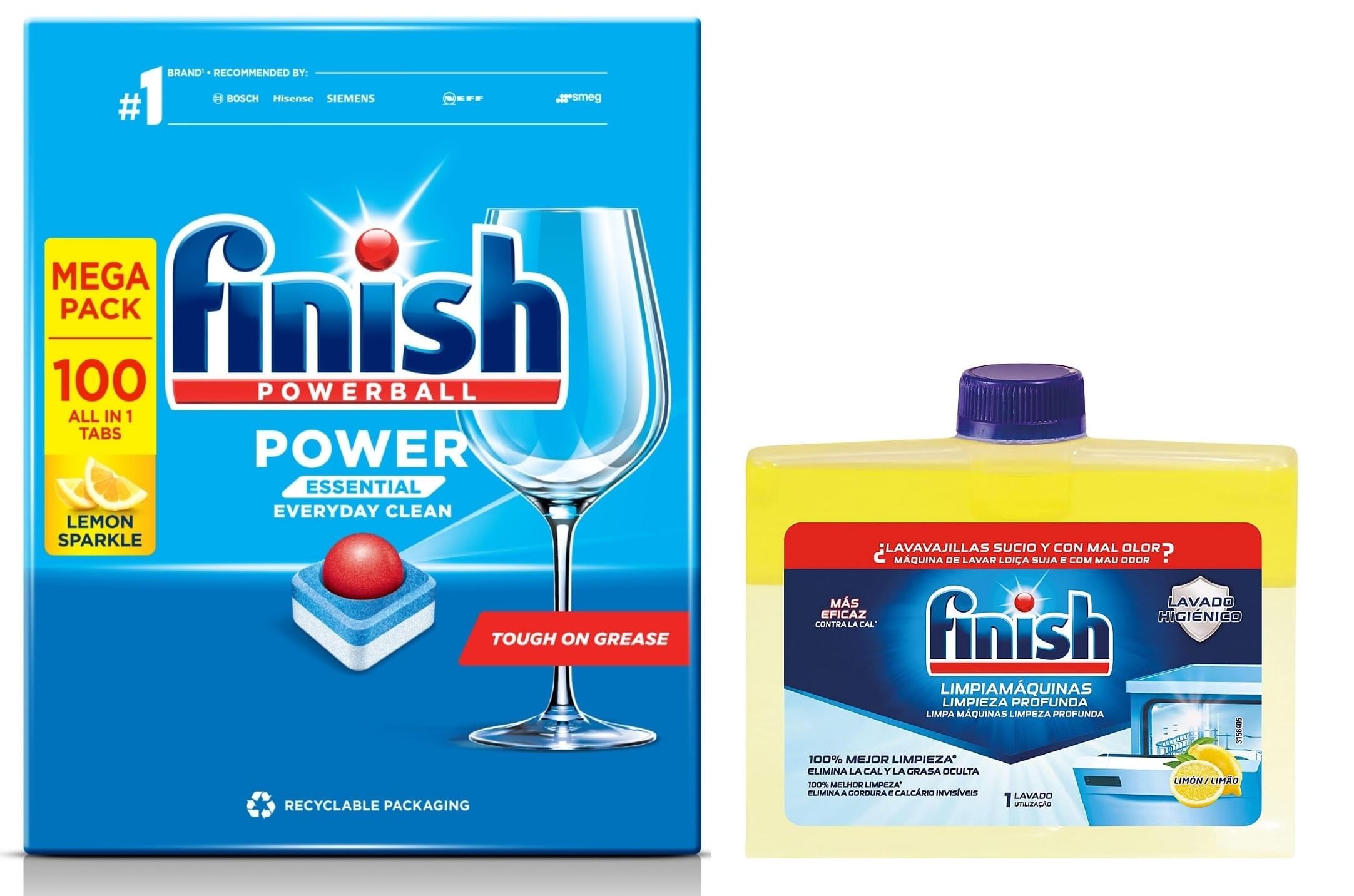 Dishwasher Tablets All In 1 Powerball Lemon 100's & Dishwasher Cleaner Lemon 250ml
