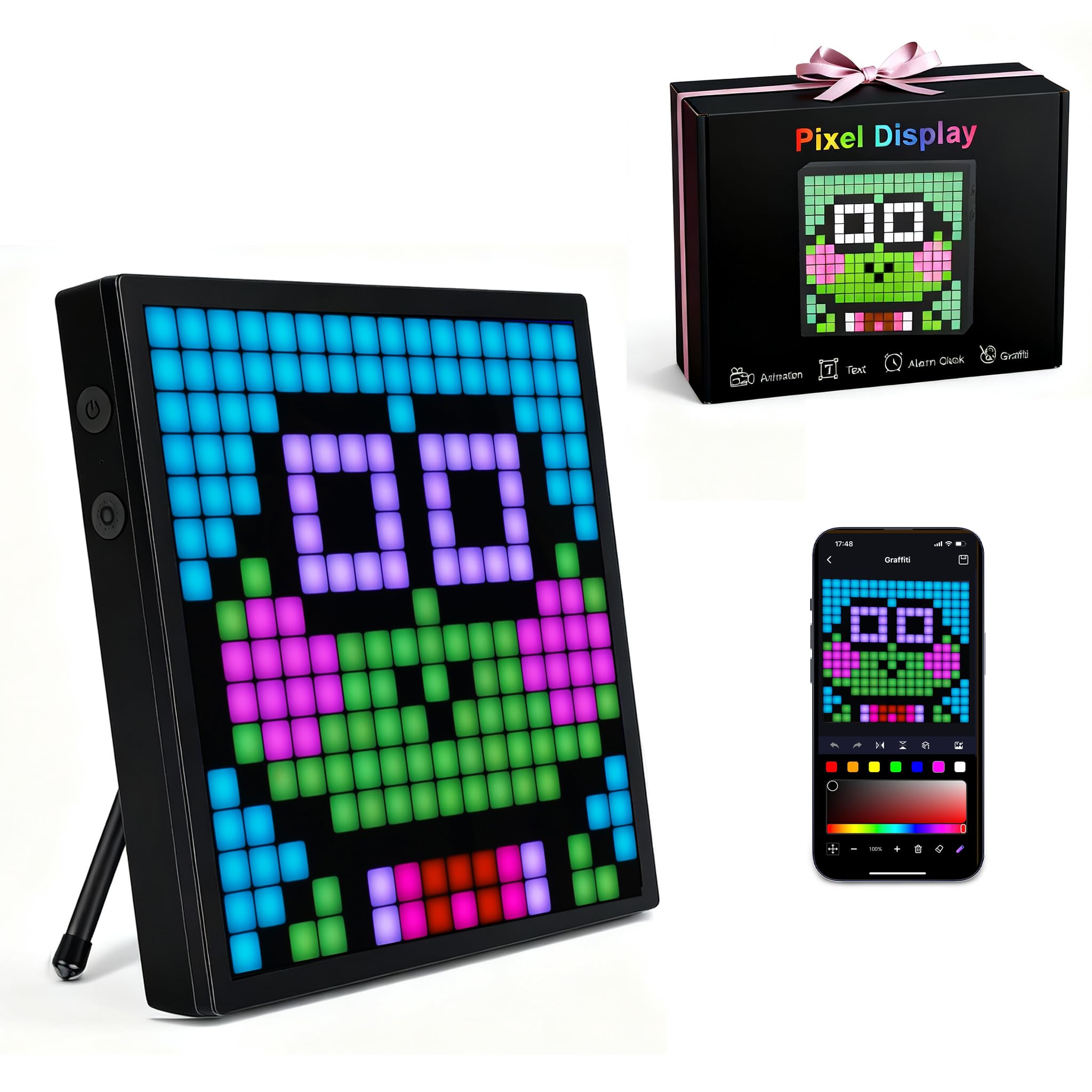 16x16 Programmable LED Pixel Screen, Digital Alarm Clock Matrix Panel, Pixel Light Art Di…