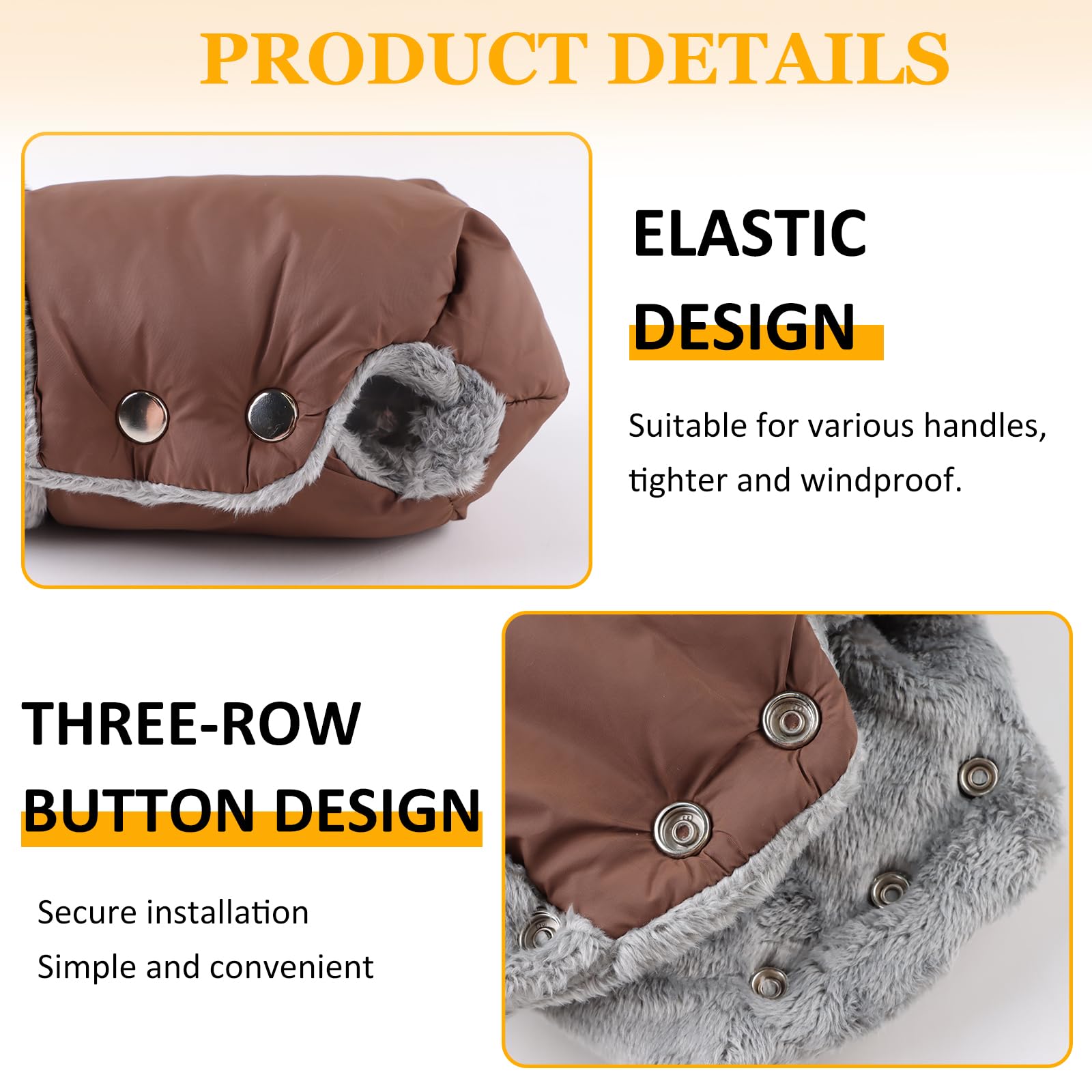 Stroller Hand Muff Windproof Anti-Freeze Pram Hand Warmer Warm Baby Stroller Gloves Pushchair Mittens (Coffee) - Image 2