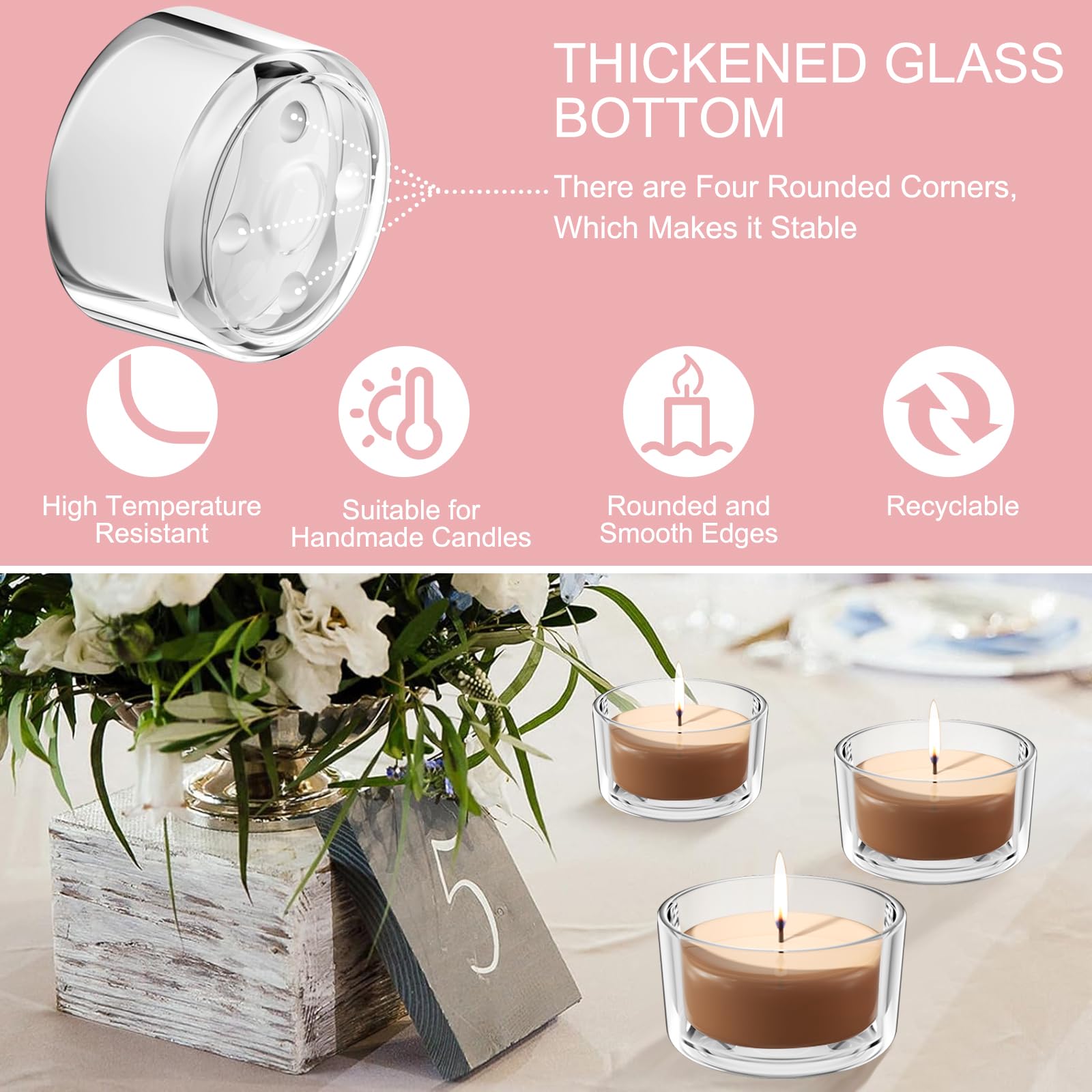Photophore Bougie Verre Transparent 4,6 x 2,5 cm pour Mariage Anniversaire Décoration de Table