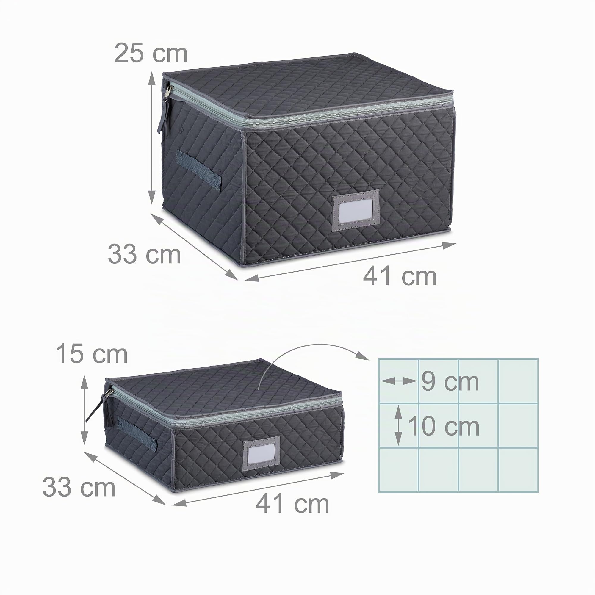 Relaxdays Boîte de Rangement pour la Vaisselle, Set de 6, pour 12 Assiettes, Verres et Tasses, rembourrée, Gris