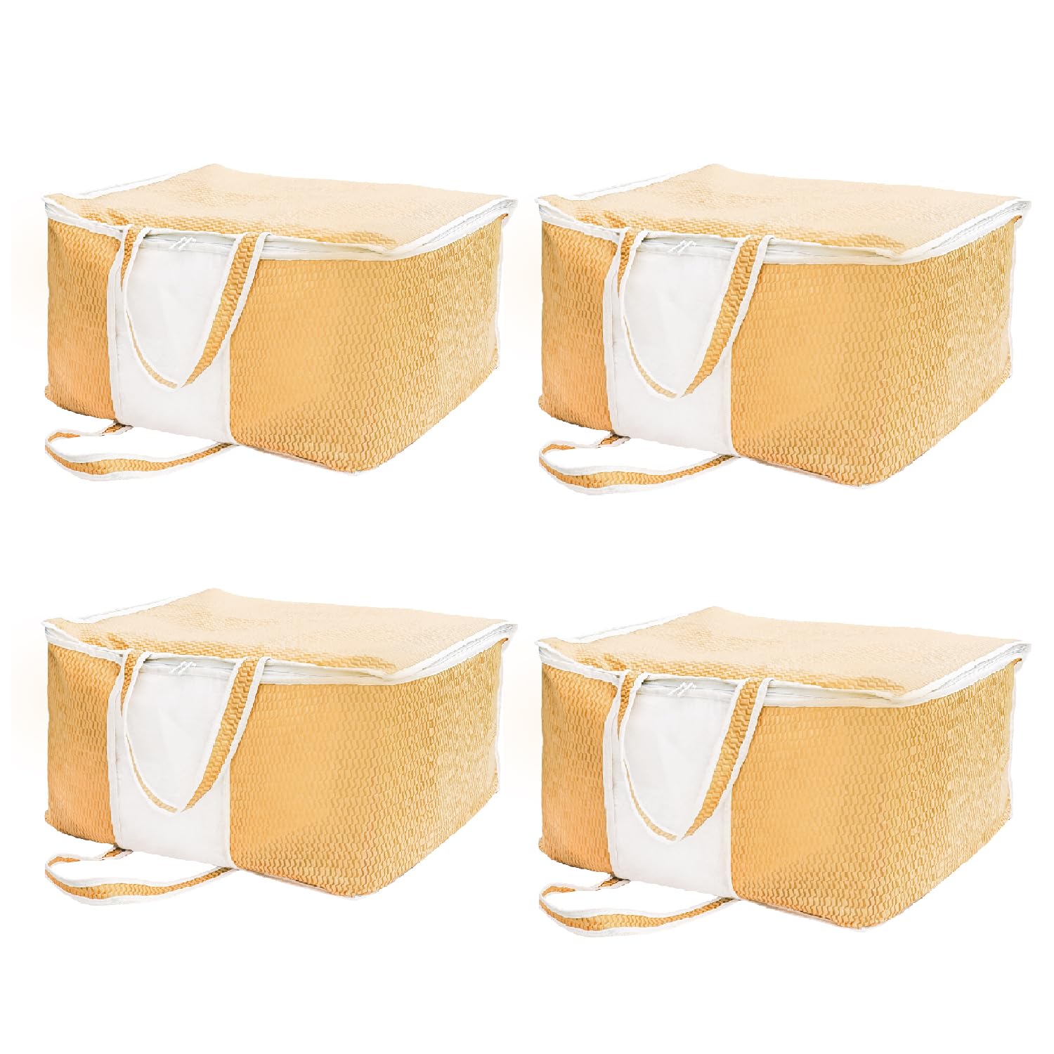 yellow weaves non woven self-embossed design underbed storage organizer/blanket cover bag with transparent window and handles for blankets, quilts, comforters, pack of 4, apricot color