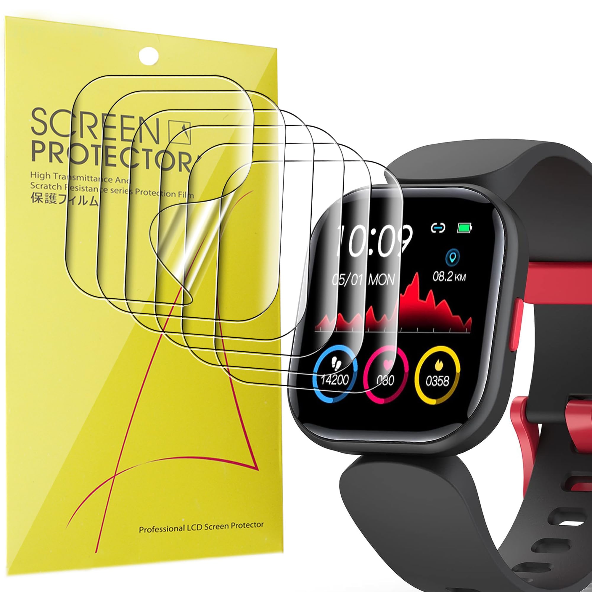 Compatible with Mgaolo Smart Watch Screen Protector, [3 Pack] Lamshaw Full Coverage PET 3D Clear Film Compatible for Mgaolo H99 Smart Watch-1.4 Inches (Black-3Pack)