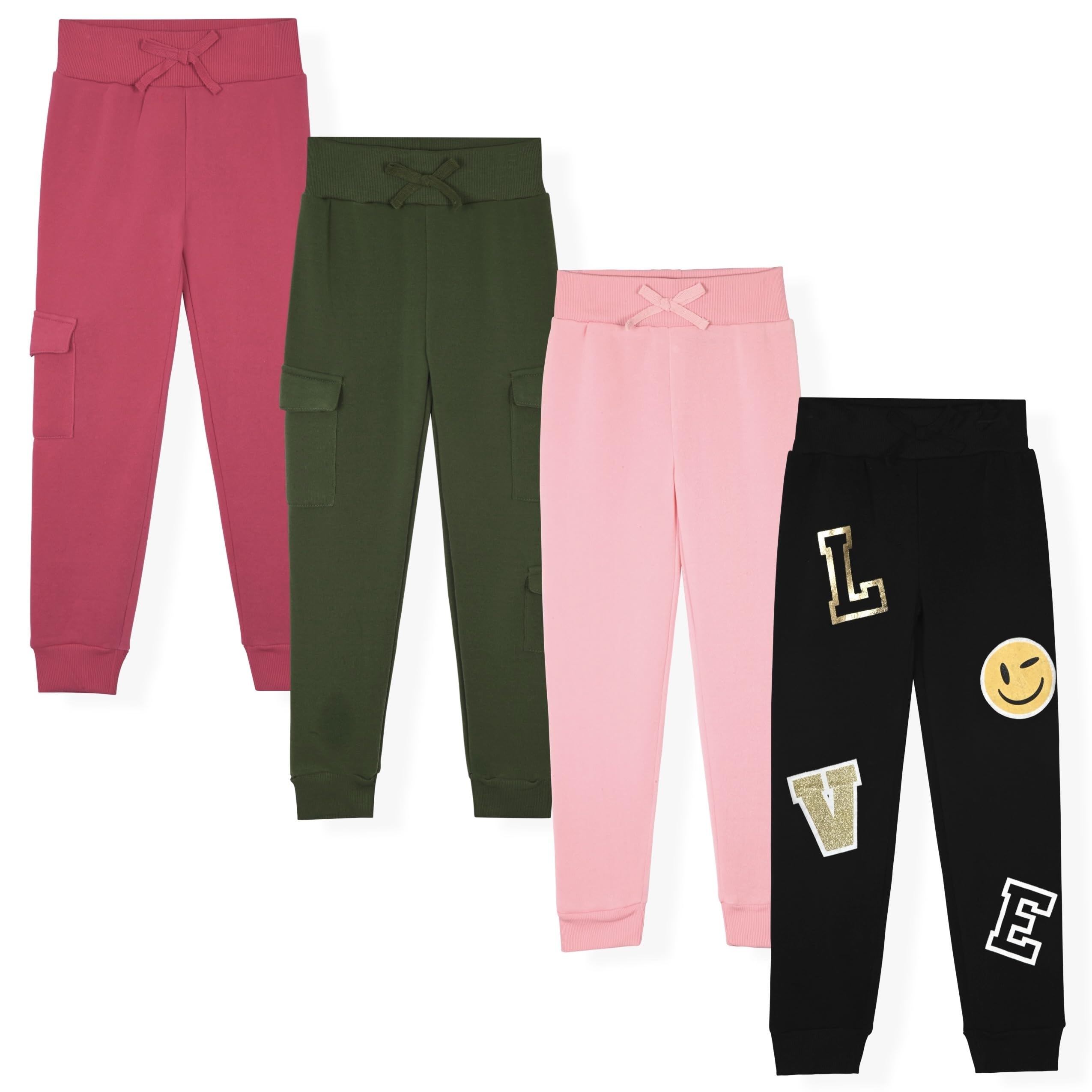 Dreamstar Girls 4-Pack Jogger Set – Glitter & Foil Graphic Fleece Sweatpants for Toddlers, Little & Big Girls
