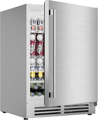 Coolake 24" Outdoor Refrigerator for Patio, 5.3 Cu.ft, Stainless Steel Beverage Cooler, Weatherproof, Built-in or Freestanding