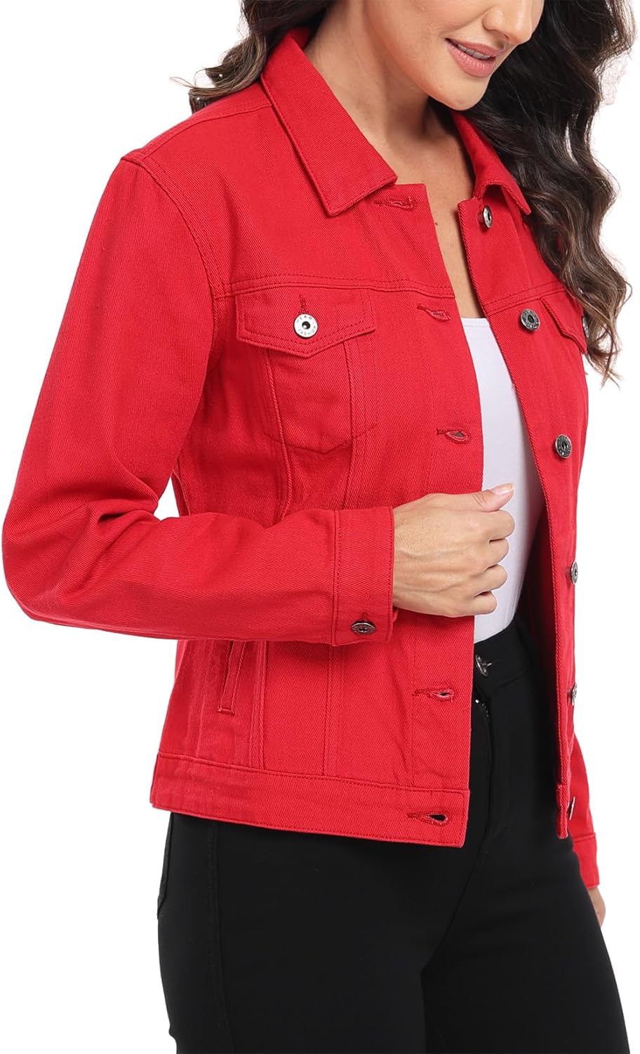 MISS MOLY Women's Denim Jacket Button Up Long Sleeve Basic Trendy Jean Jacket Coat with Pockets - Image 2