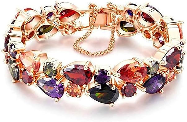Hermosa 14K Rose Gold Plated Bracelets, Multicolor Cubic Zirconia Classic Tennis Bracelet | Rose Gold Bracelets for Women | Size 7-8 Inch
