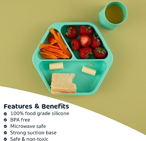 Miniatura 5 de Tiny Twinkle Plato de succión de silicona para bebé, plato dividido con agarre de succión para primeros alimentos y niños que se alimentan por sí