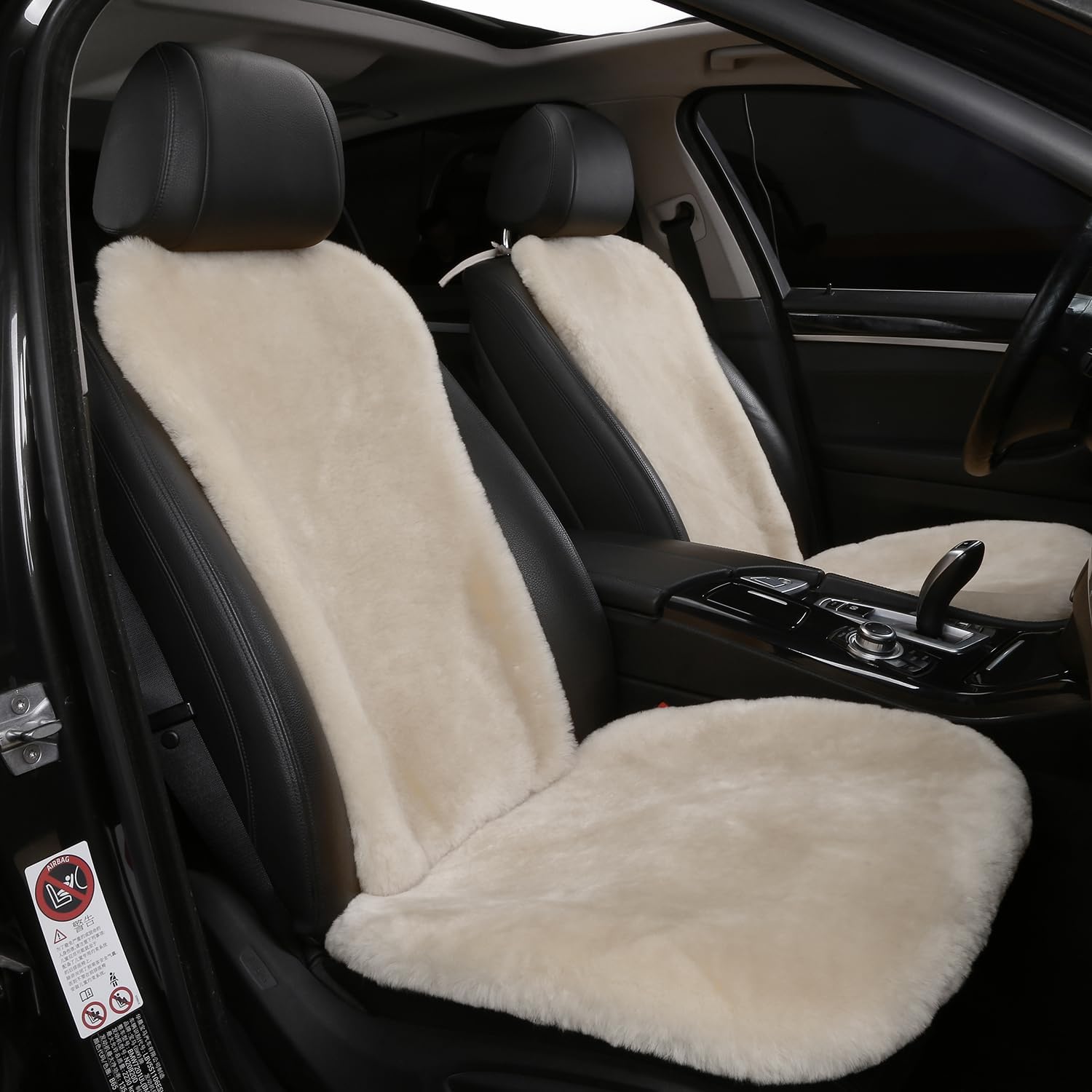 Dotesy 2 Packs Genuine Australia Sheepskin Auto Front Seat Cushion Natural Wool Car Seat Cover Protector Pad Soft Warm Winter Universal for Women Office Chair Car Décor