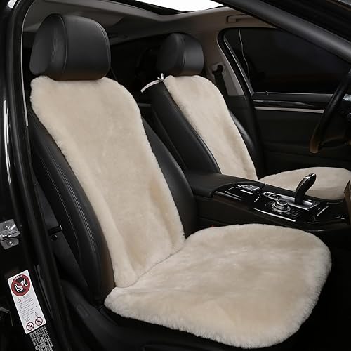 Miniatura 2 de U&M Fundas de asiento de coche de piel de oveja auténtica, piel de lana natural, accesorios de cojín de asiento de automóvil, ajuste universal,