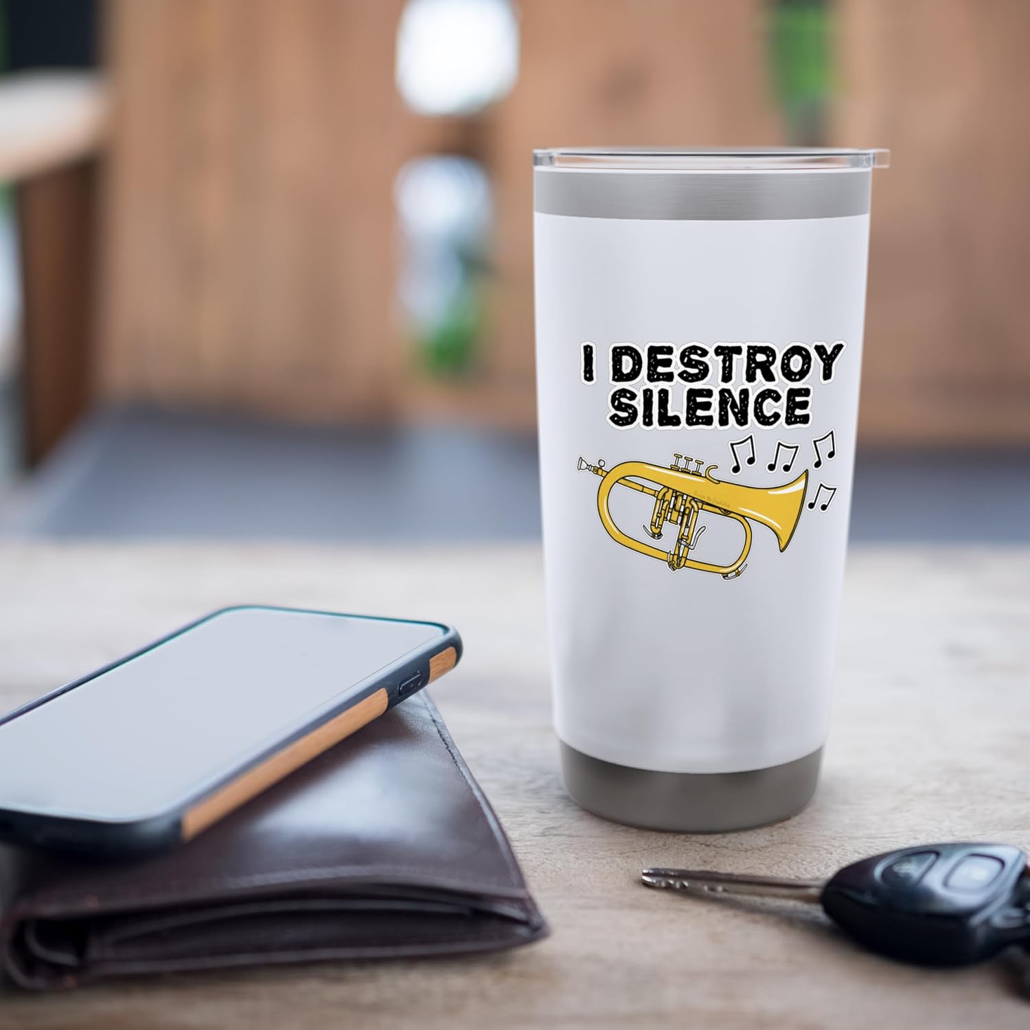 Flugelhorn Player, I Destroy Silence, Hornist Brass Musician Stainless Steel Insulated Tumbler - Image 7