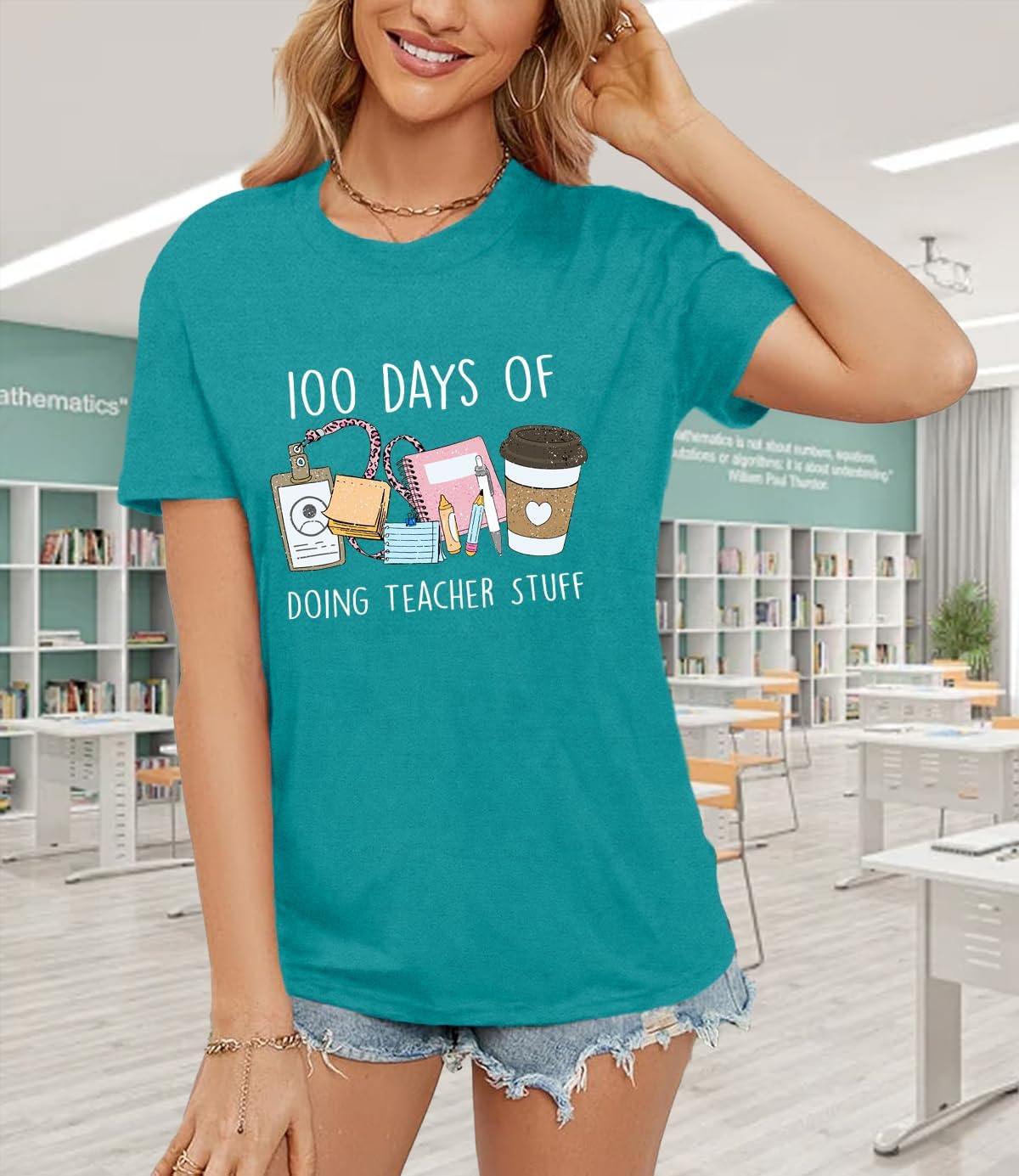 100 Days of School Shirt for Women 100th Day of School Tshirts Teacher Tee Top - Image 4