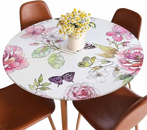 Miniatura 15 de Mantel redondo de mármol ónix con bordes elásticos, color marrón, lavable, reutilizable, para cocina, picnic, fiesta, 40-44 pulgadas Ónix