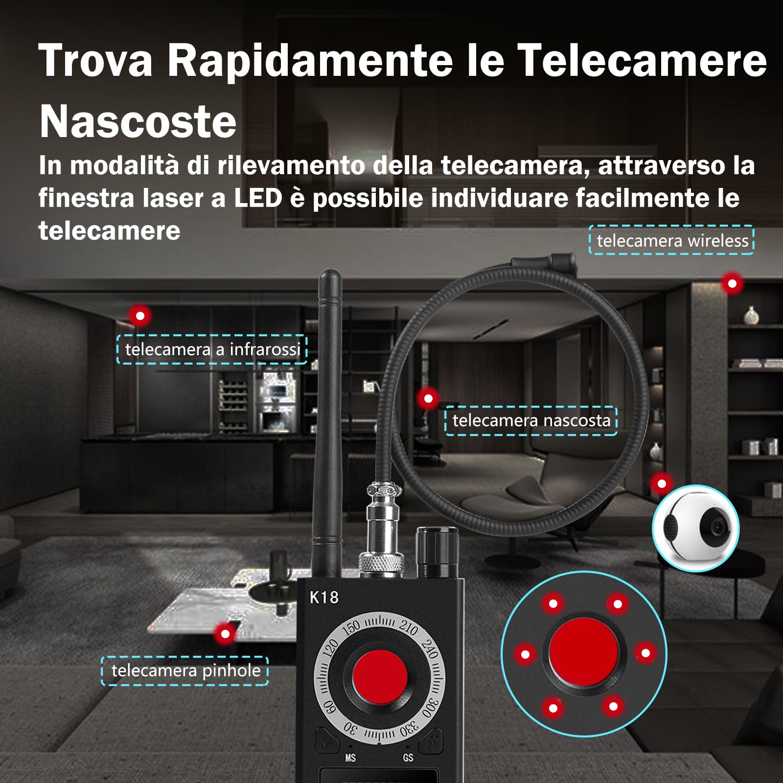 Rilevatore detector di microspie RF GSM GPS Tracker microcamere SPY
