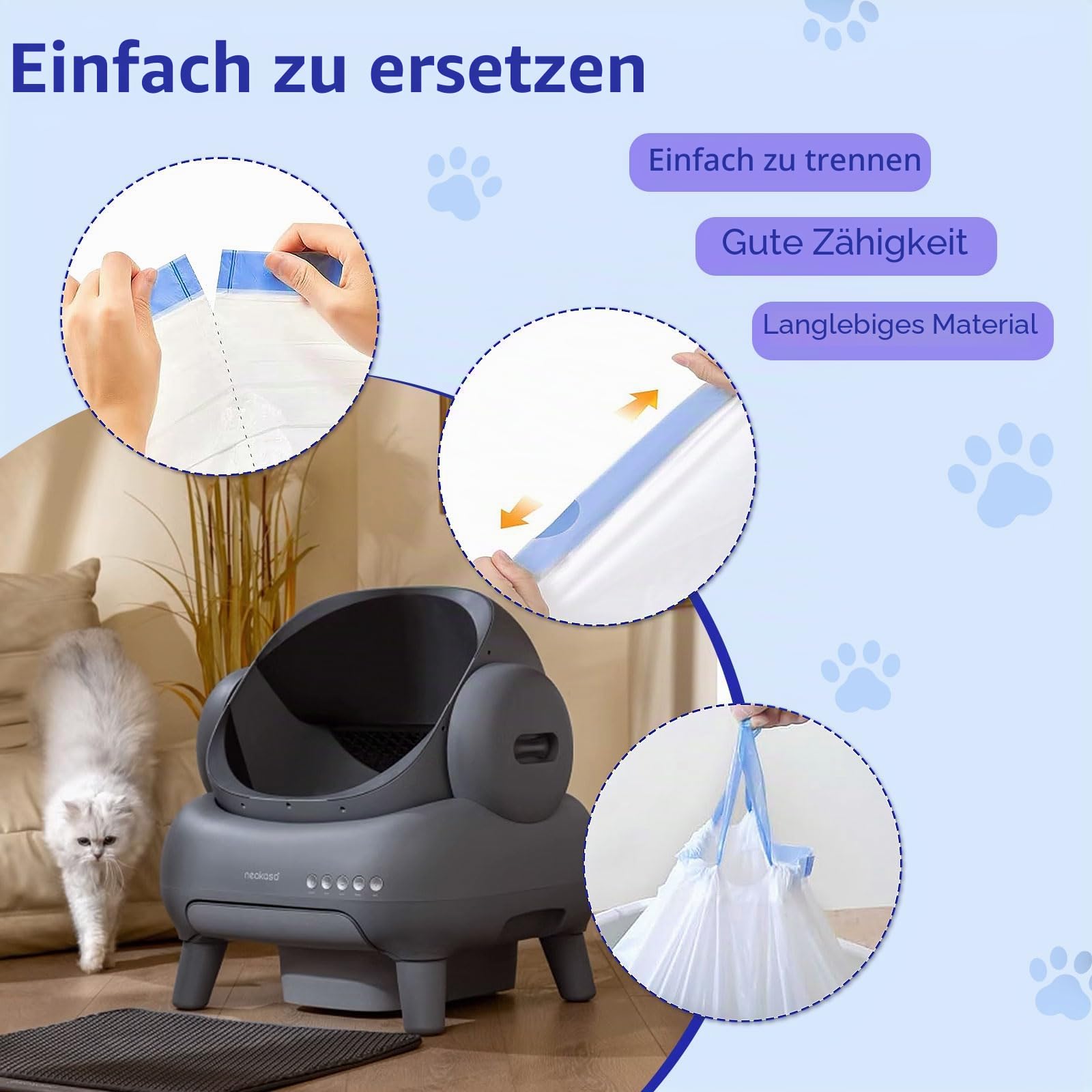 120 Stück Katzentoilettenbeutel für Neakasa und PetPivot offene selbstreinigende Katzentoiletten, extra dicke, robuste Einlagen, Ersatz, geruchlos, 68,6 x 33 cm, hält 10 kg