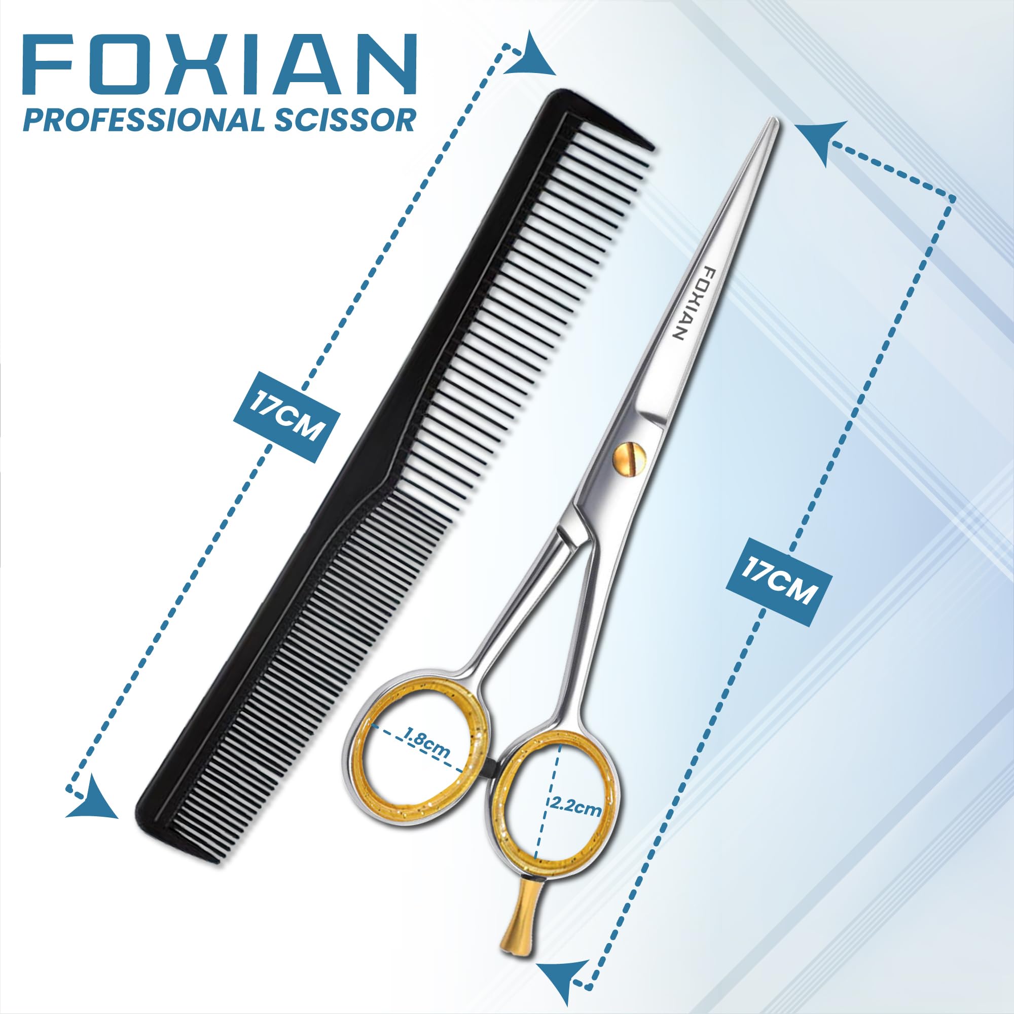 Foxian Hairdressing Professional Scissors for Barbers & Hairdressers 6" Stainless Steel Hair Cutting Scissors with Comb for Men & Women - Image 4