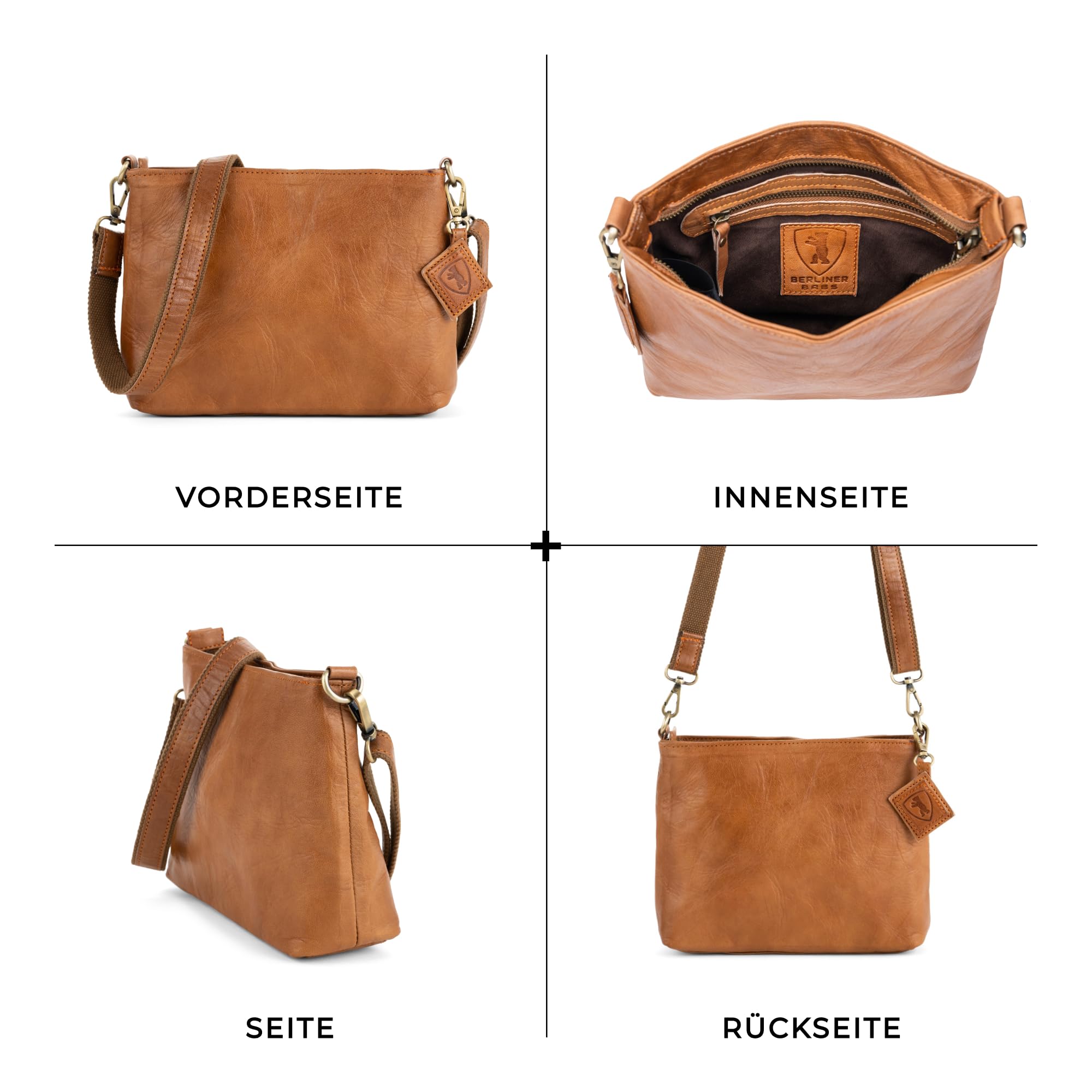 Berliner Bags Vintage Umhängetasche Marbella S, Mittelgroße Schultertasche Crossbody Bag aus Leder, Handtasche für Damen