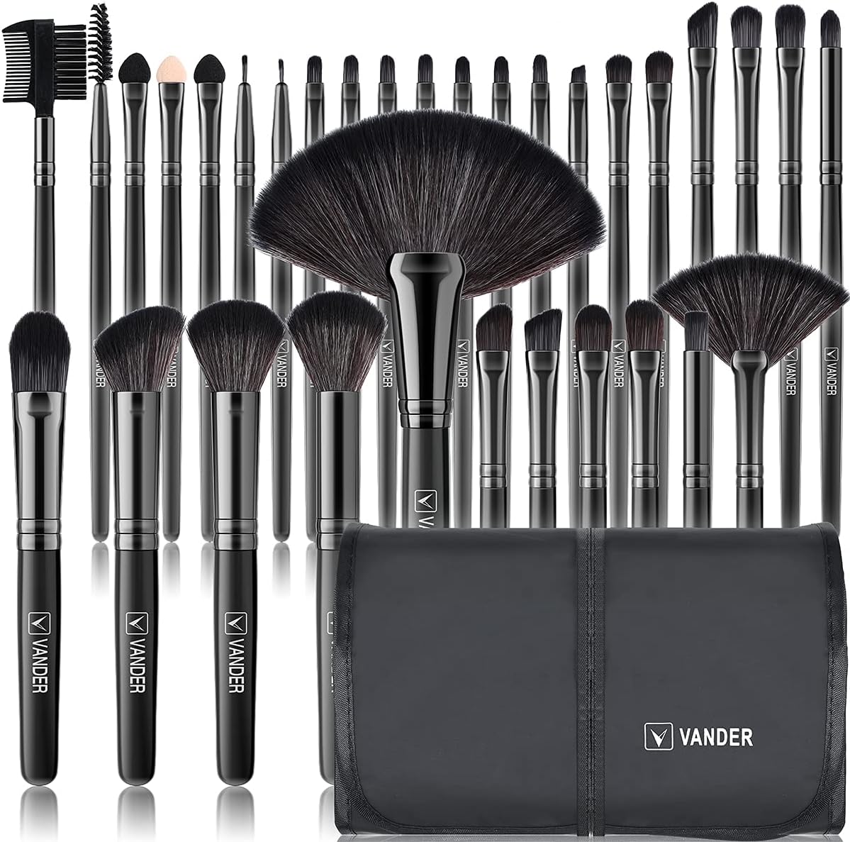 Makeup Brush Set,VANDER 32Pcs Professional Makeup Brushes, Synthetic Foundation Eyeshadow Blending Face Powder Blush Concealers Beauty Brush with Travel Cosmetic Bag,Black