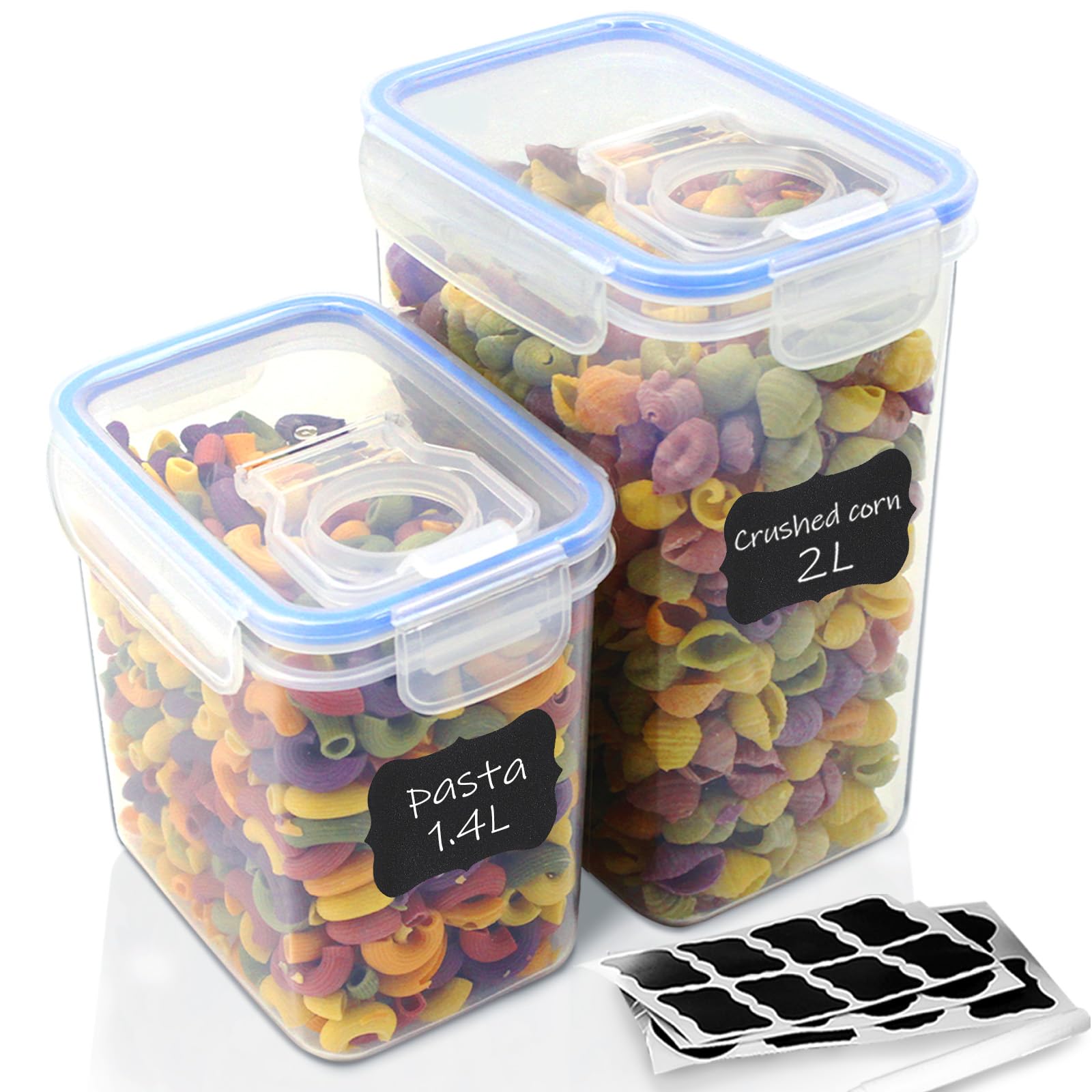 stusgo Confezione da 28 contenitori ermetici per alimenti con coperchi, senza BPA, trasparenti, per dispensa da cucina, dispensa, organizer in plastica per cereali, farina e zucchero