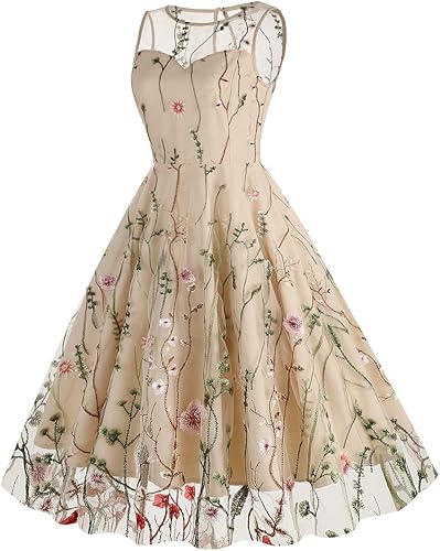 Miniatura 2 de Vestido de noche de tul con bordado floral para mujer, diseño de ilusión de malla transparente, vintage, cóctel, vestido de fiesta de boda, fiesta