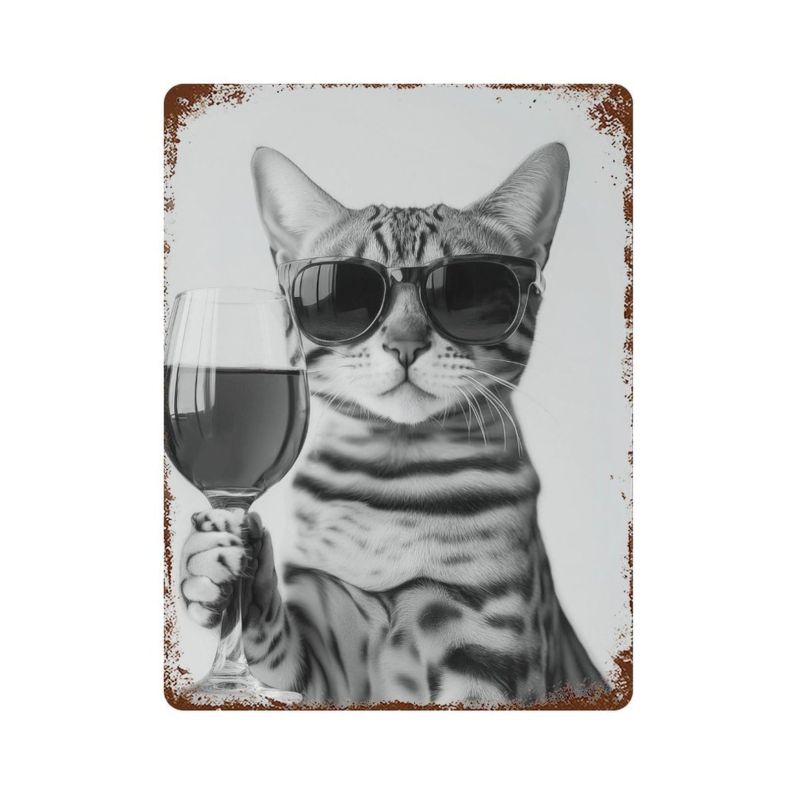 xiaoxiaoshen Bengal Cat Drinking Wine Art Print Wall Decor Art Metal Tin Poster Modern Home Decor Art Home Bar Shop Decorations Vintage Sign 40x30cm
