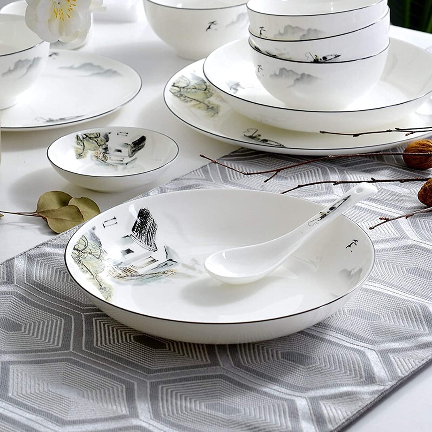 H3TF5J Luksusowe ceramiczne zastawy stołowe, 50 sztuk kości w Chinach, zastawa stołowa, piekarnik mikrofalowy bezpieczny zastawa stołowa, zastawa stołowa na przyjęciu rodzinnym, ręcznie malowane