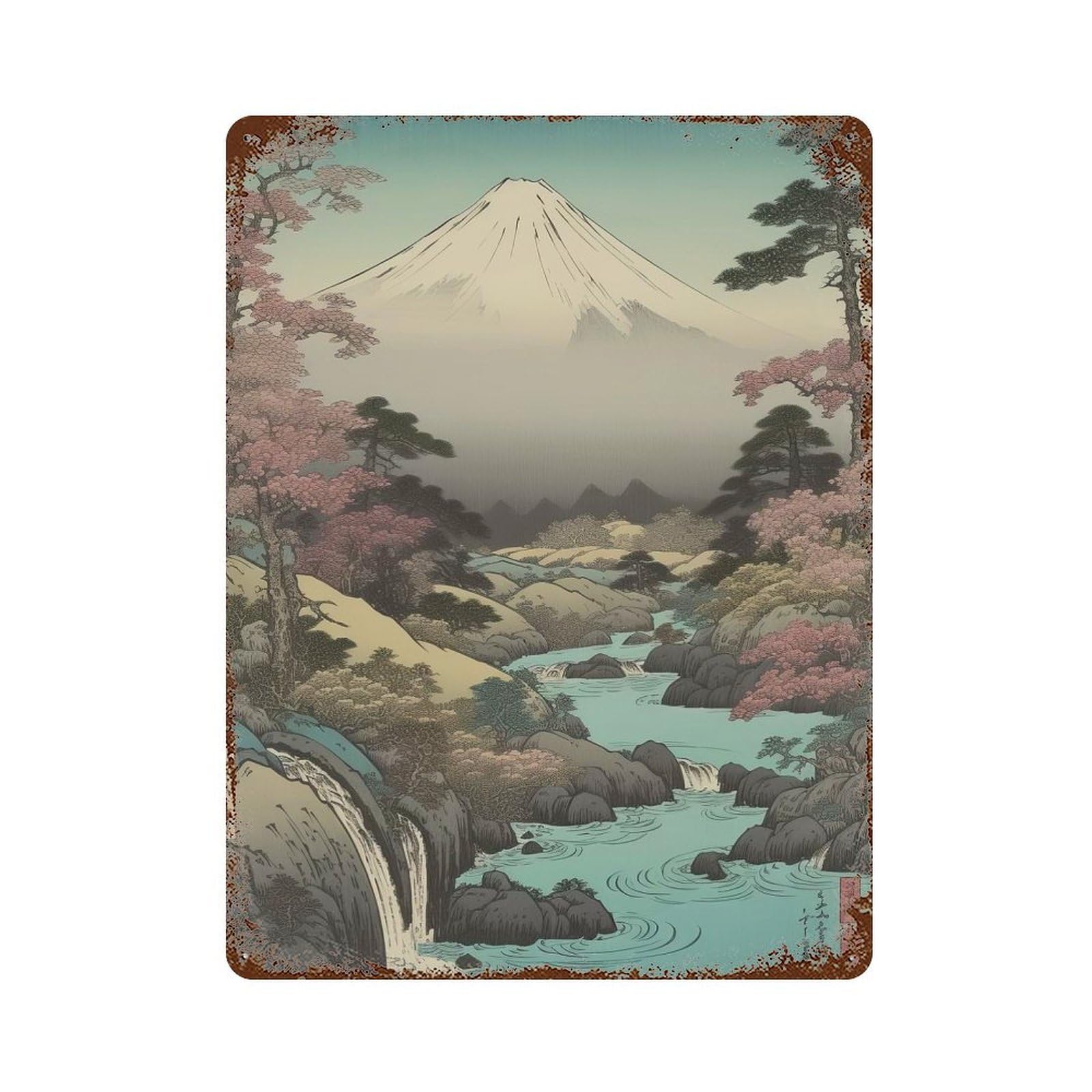 Mount Fuji Retro Metal Sign 15.7"x11.8", Farmhouse Wall Decor for Cafe, Home Bar And Lounge Decor