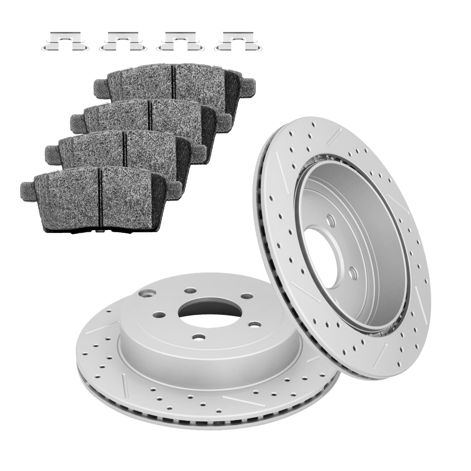 Fraxle Rear Drilled & Slotted Disc Brake Rotors and Ceramic Brake Pads kit for 2007 2008 2009 2010 Ford Edge, Lincoln MKX