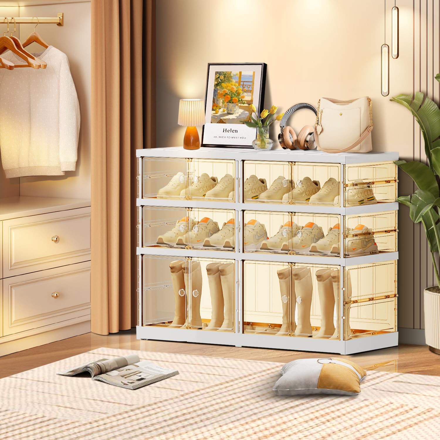 Zapatero De Pie De 3 Niveles PARACASA, Apilable Y Libre, Organizador De Zapatos De Plástico Negro, Moderno