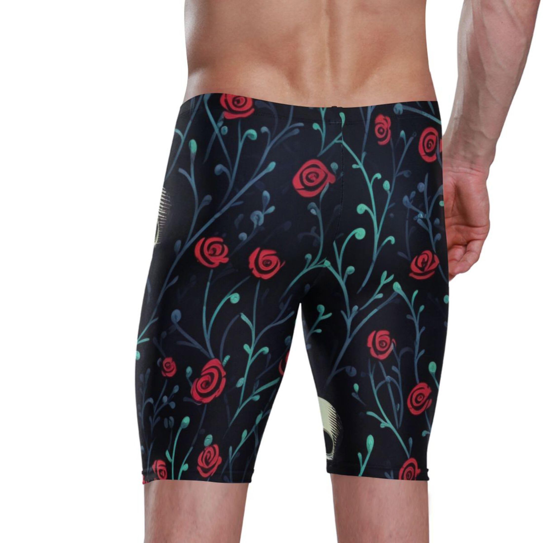 Sugar Skull Skeleton Gothic Flowers Swim Jammers for Men Athletic Durable S B0400696