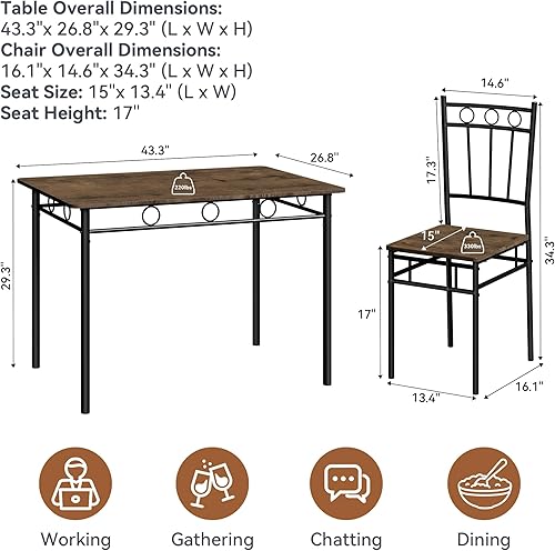 Miniatura 2 de Juego de mesa de comedor para 4, juego de mesa y sillas de cocina de 5 piezas, juego de mesa rectangular de comedor con 4 sillas, juego de mesa de
