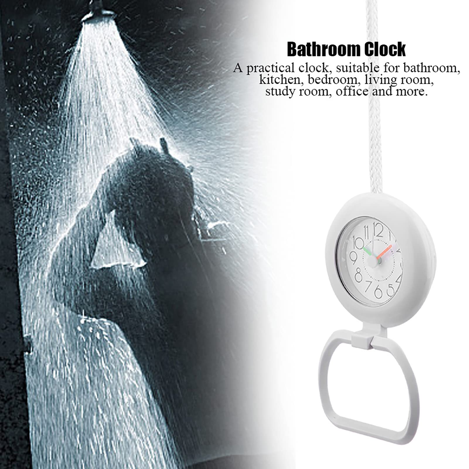Reloj de Ducha Impermeable de Moda, de Mesa Colgante de Doble Uso, de Plástico para Baño Cocina Decoración del Hogar 12,2x9x14,3 Cm (Blanco)
