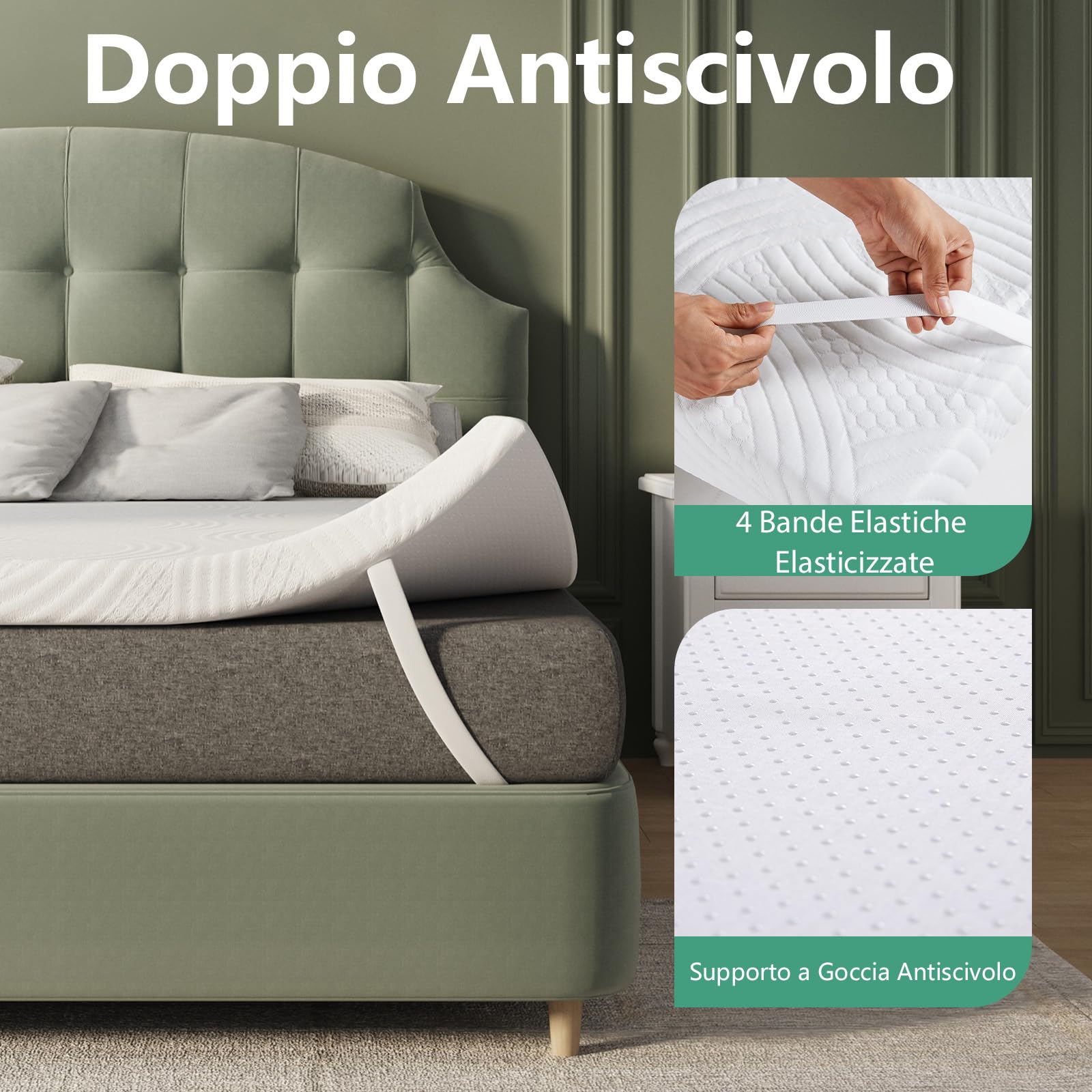 Novilla Materasso Topper 80x190 Altezza 7.5 cm, Coprimaterasso in Schiuma di Fibra, Topper Matrimoniale Assorbente e Traspirante con 4 Angoli Dotato di Cinghie Elastiche