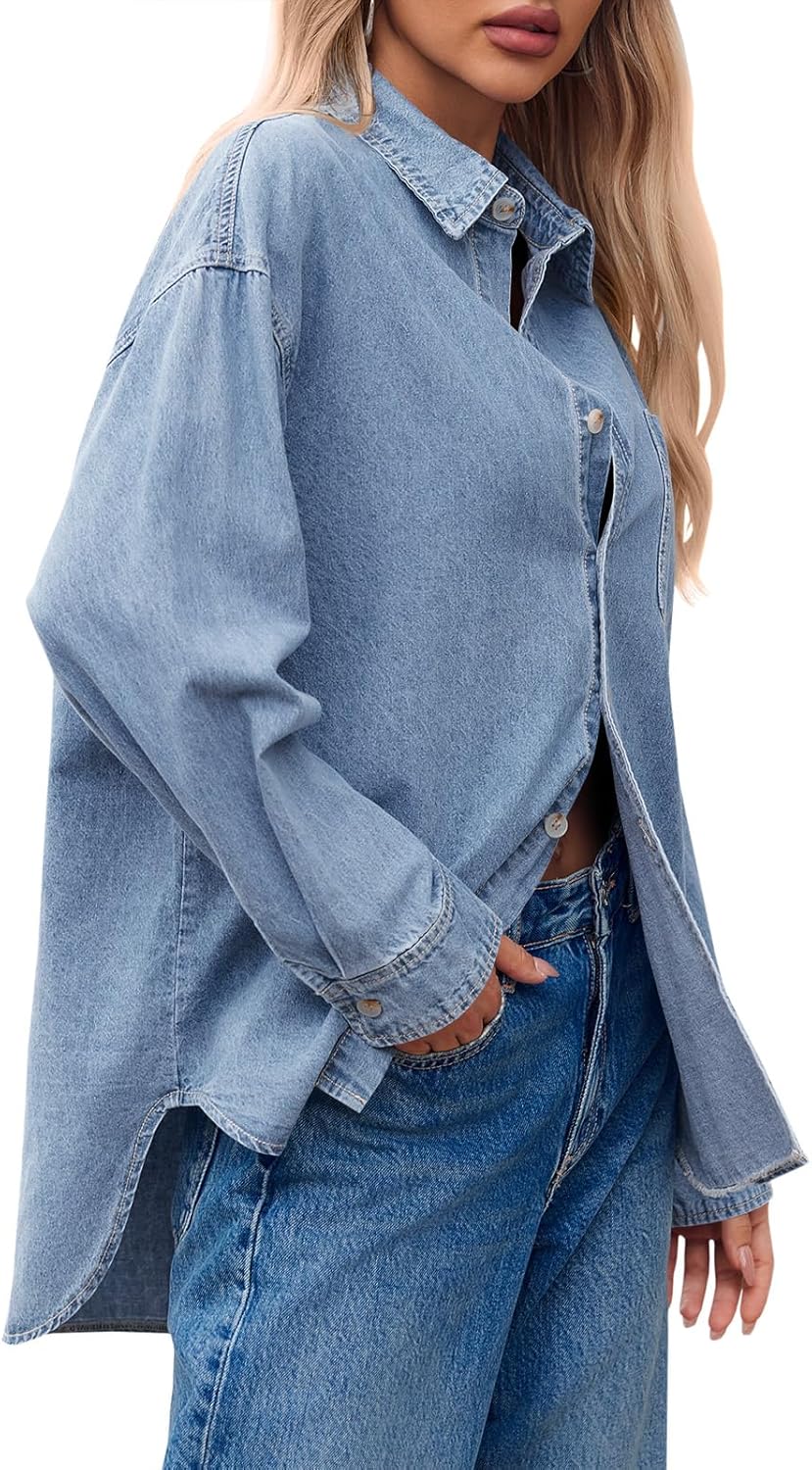Cicy Bell Womens Oversized Denim Shirt Jean Jacket 2026 Spring Fashion Button Down Shirts Long Sleeve Tops Trendy Shackets - Image 5