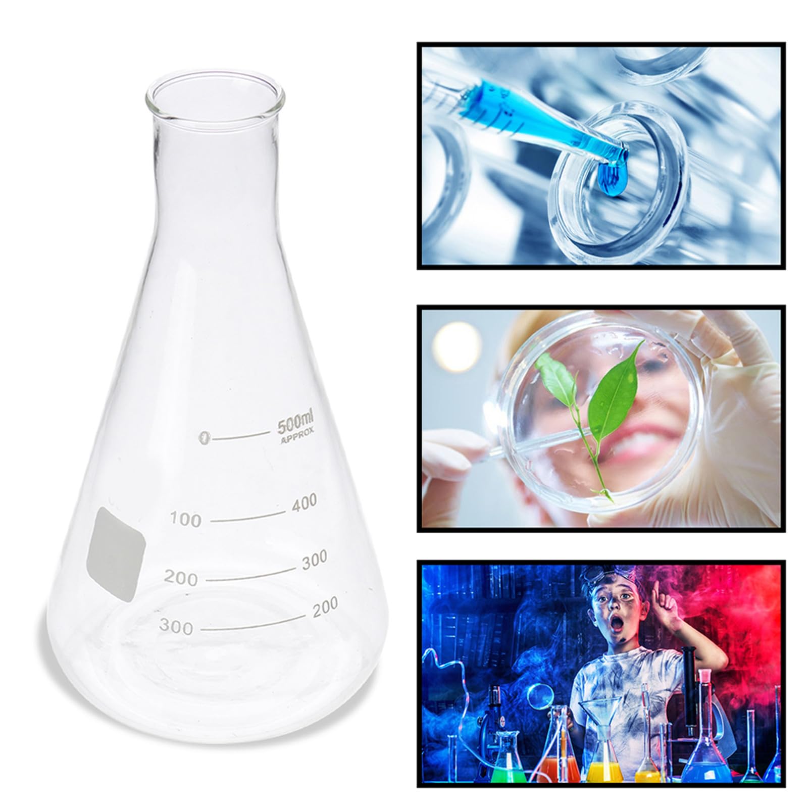 Hemobllo 4 Matraces Cónicos de Vidrio de Borosilicato, Base Plana, Medición Precisa, sin Burbujas, para Uso Escolar y Laboratorio